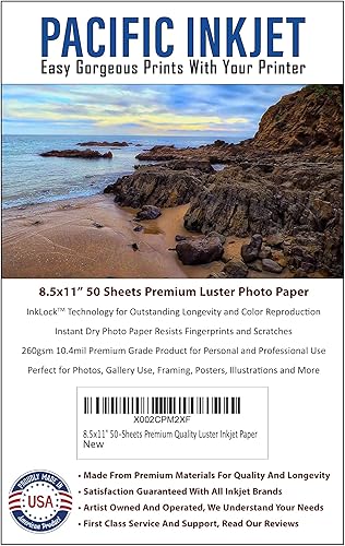 Papel de impresión fotográfica de inyección de tinta de calidad profesional de 8.5 x 11 pulgadas, 50 hojas, 10.4 mil 9.17 oz/m², para impresiones