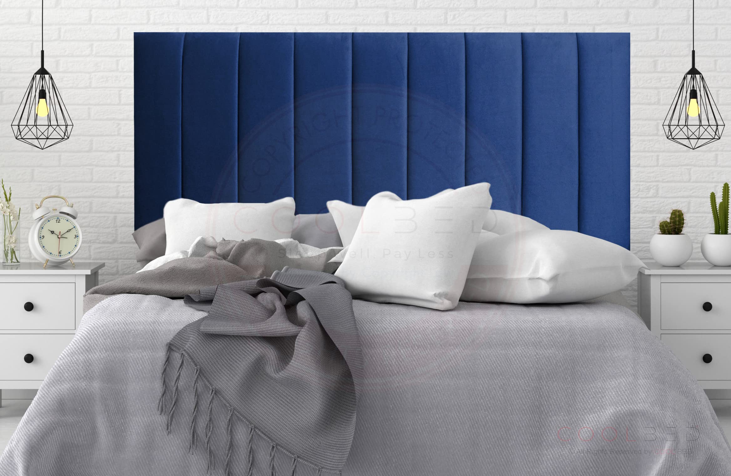 Aero Plush Velvet Headboard | Divan Bed Headboard | Upholstered Headboard for Divan Bed Base (Single (3') - 24" (H), Blue Plush)