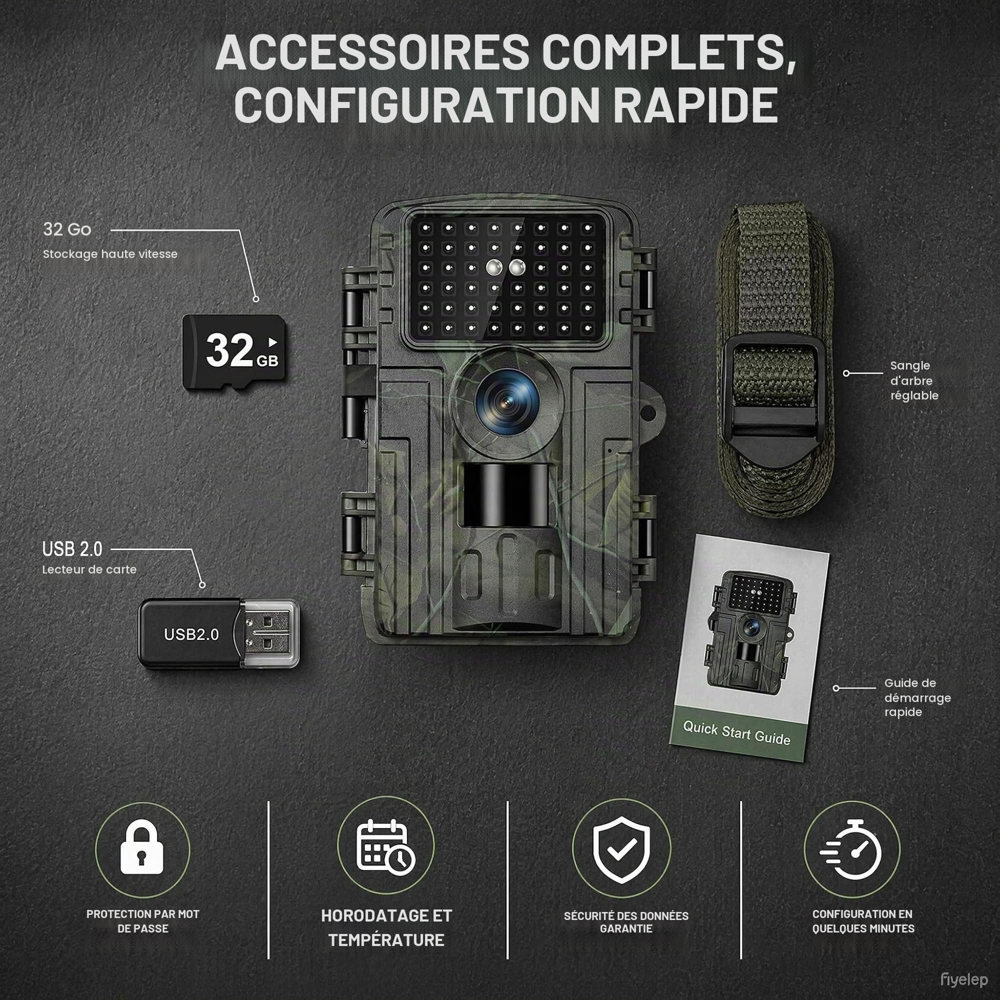 Caméra de Chasse 4K 48MP Infrarouge 940nm Invisible IP66 Étanche 0,1s | 32 Go inclus, détection PIR 20m 130°, -20°C à 60°C, veille 3-6 mois, pour faune sauvage et sécurité extérieure