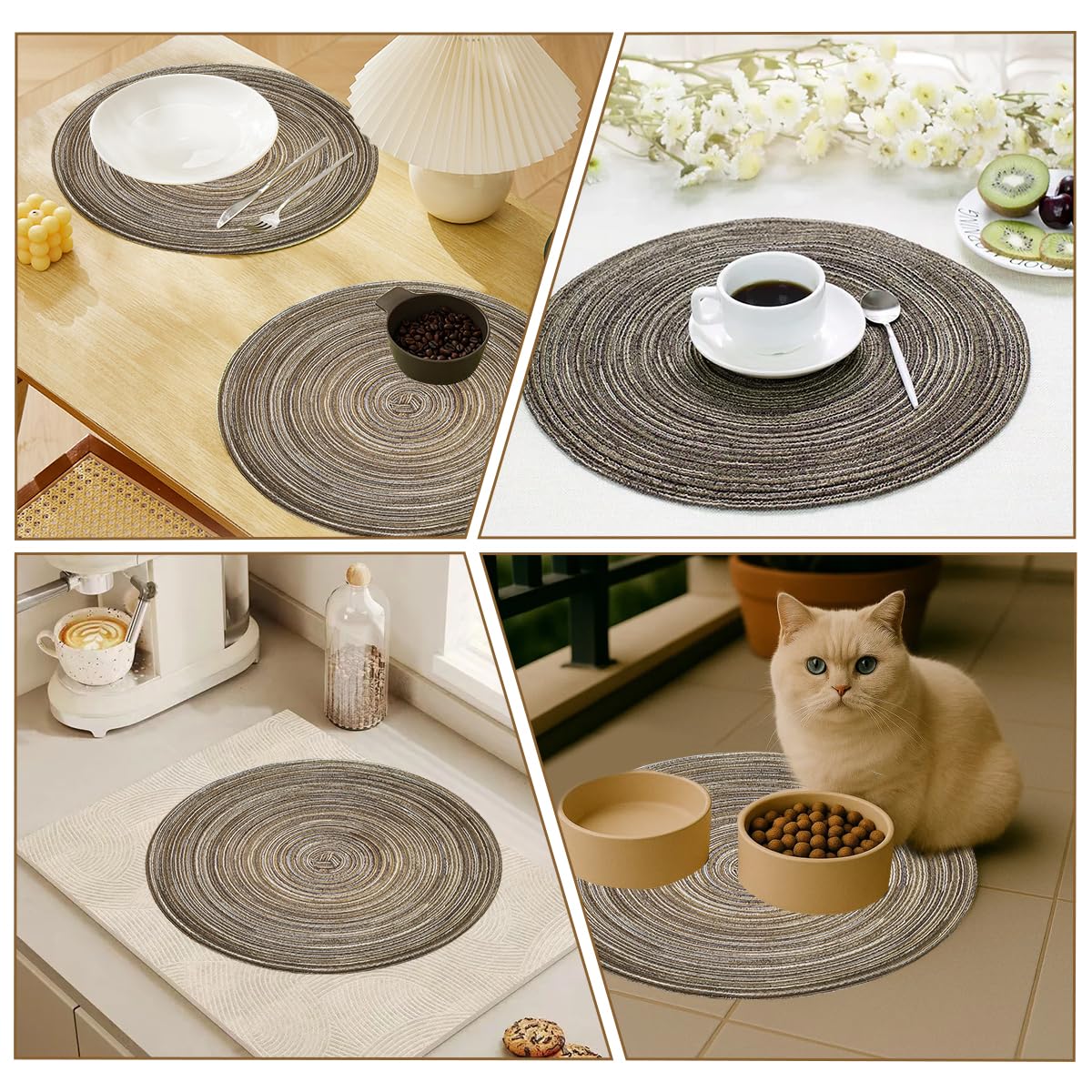 6 Pièces 30 cm Set de Table Rond, Table Ronds Tressés en Coton Lavables, Résistants à Chaleur et Antidérapant Dessous Assiette, Tissés Naturellement sous Assiette aux Mariages, Banquets, Cuisines