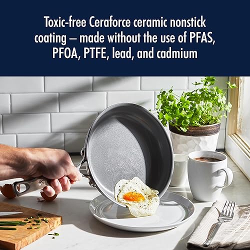 Miniatura 4 de HENCKELS Clad H3 - Juego de ollas y sartenes antiadherentes de cerámica de inducción, acero inoxidable, duradero y fácil de limpiar