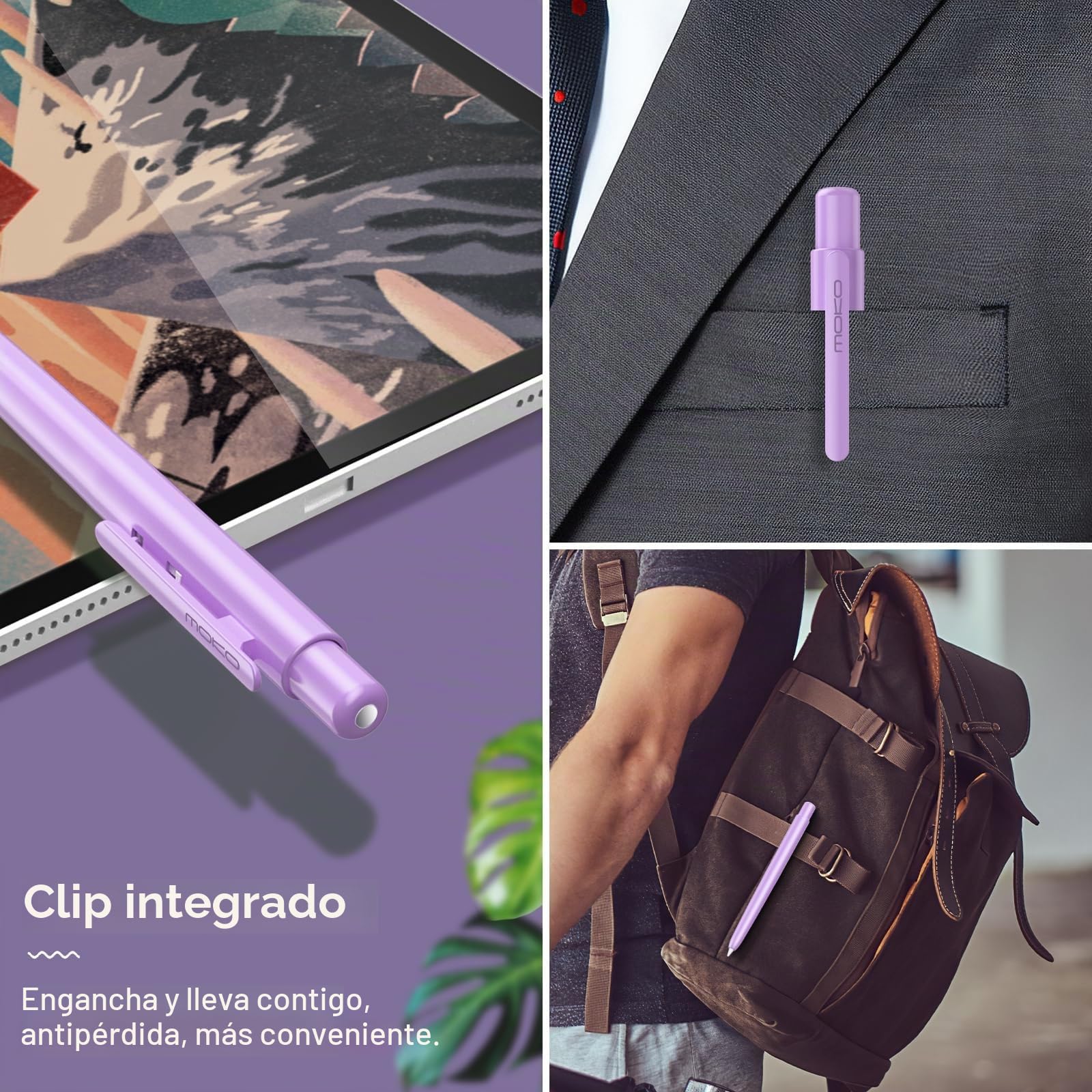 MoKo Funda Compatible con Apple Pencil 2ª Generación, Apple Pencil Funda Protectora Retráctil con Clip Resistente, Apple Pencil Funda PC Dura, Soporta Doble-Tap, Morado