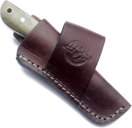 Miniatura 6 de Cuchillo de acero de Damasco hecho a mano para caza, supervivencia, camping, desollado, bushcraft, mango de hueso de cuerno de oveja de espiga