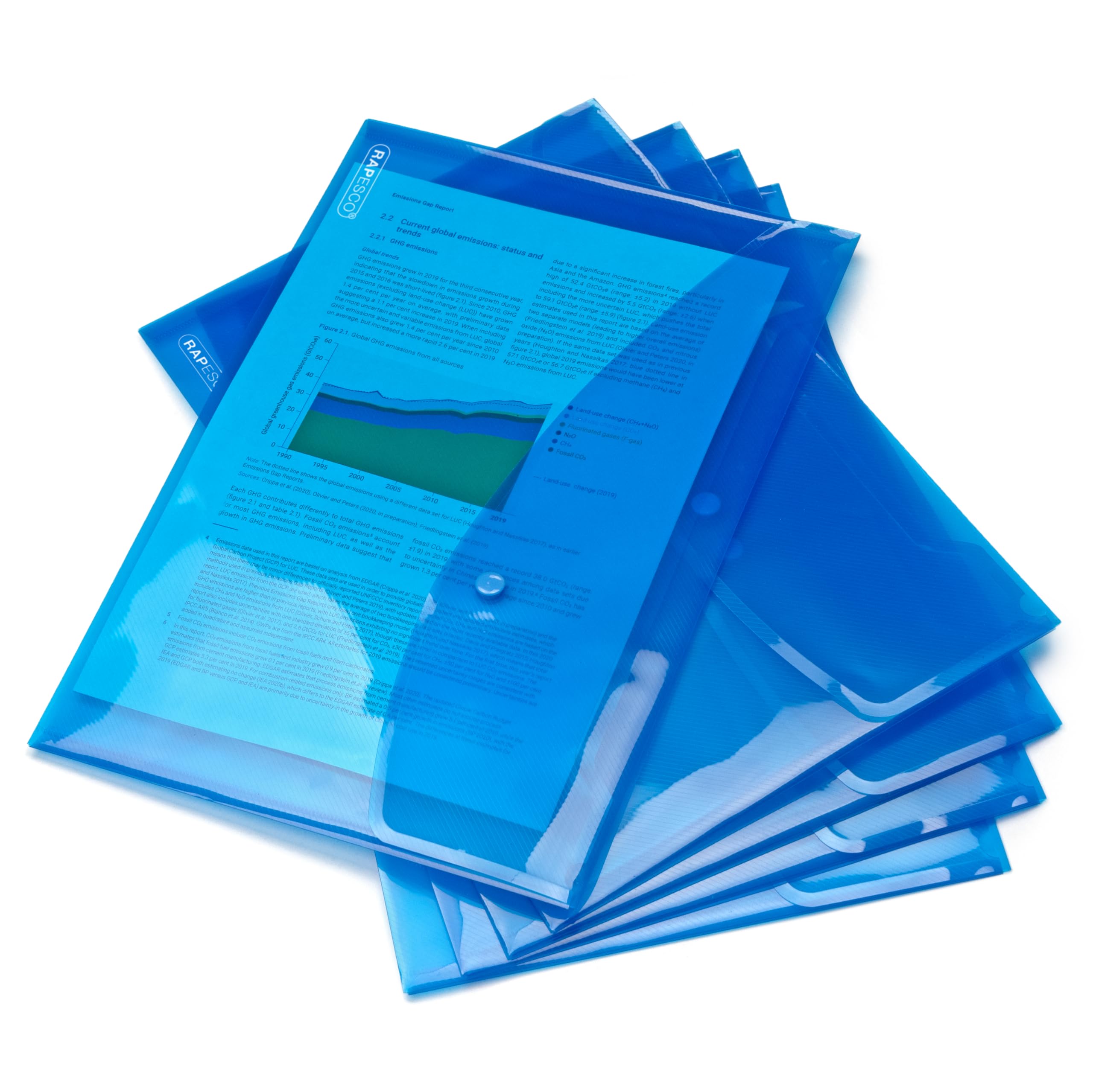 Rapesco Blue Popper Wallet Foolscap (5 Pack) 0693
