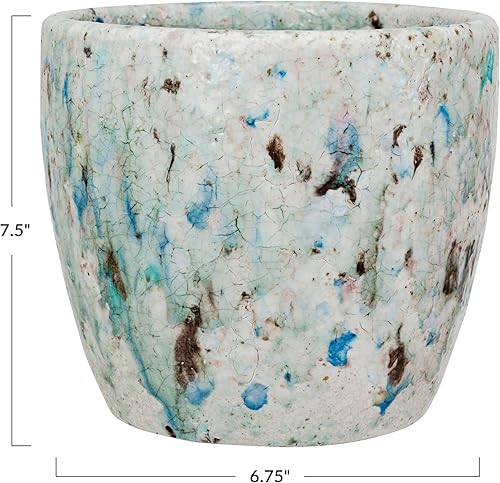 Miniatura 5 de Creative Co-Op Maceta grande de terracota con esmalte agrietado, azul