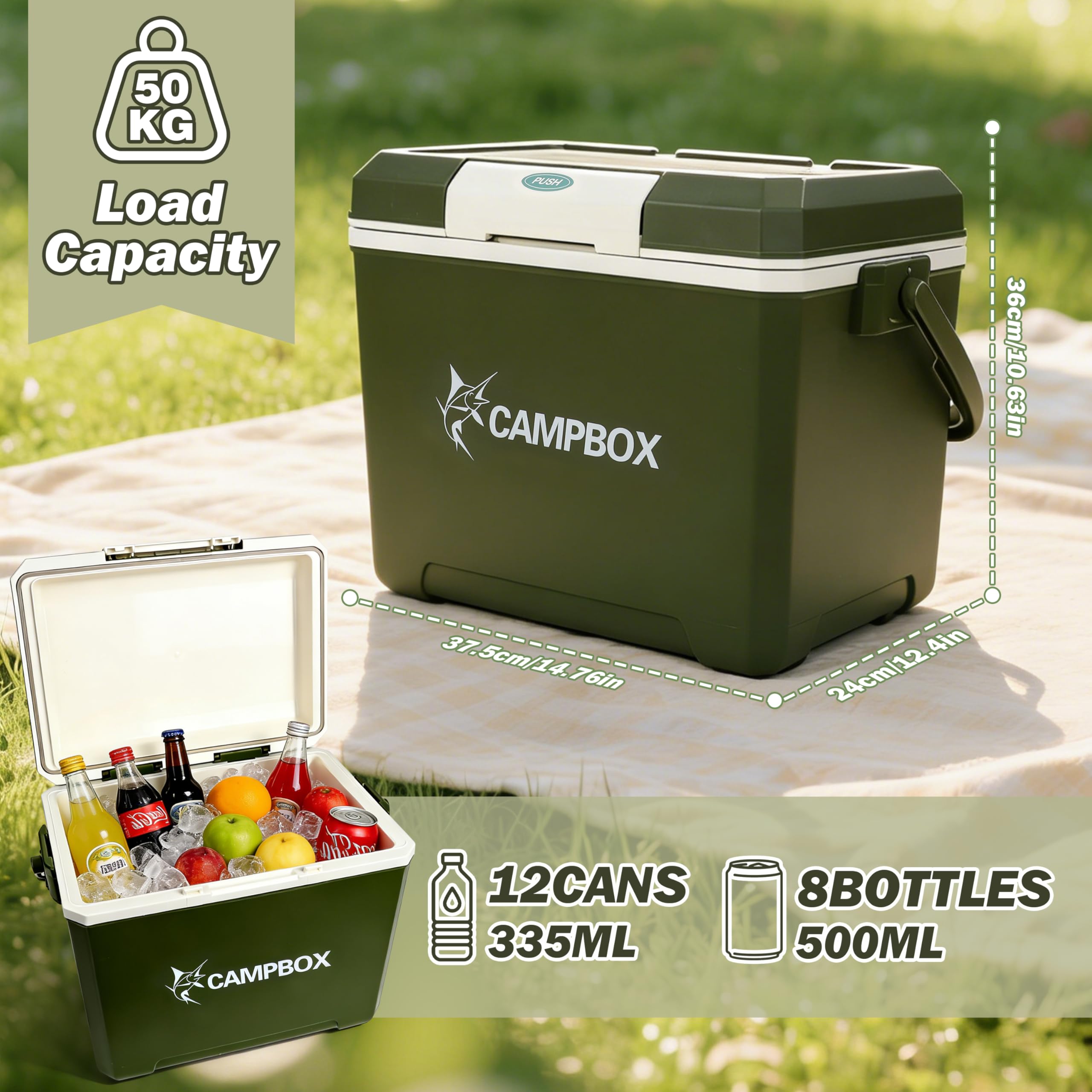 JONRRYIN Glacière 24L, Glacière Passive Maintient Le Froid Jusqu'à 12h, Glacière Mobile avec 2 Pain de Glace, Sac Isotherme Boîte Isotherme pour Camping, Pique-Nique, Plage, Jardin