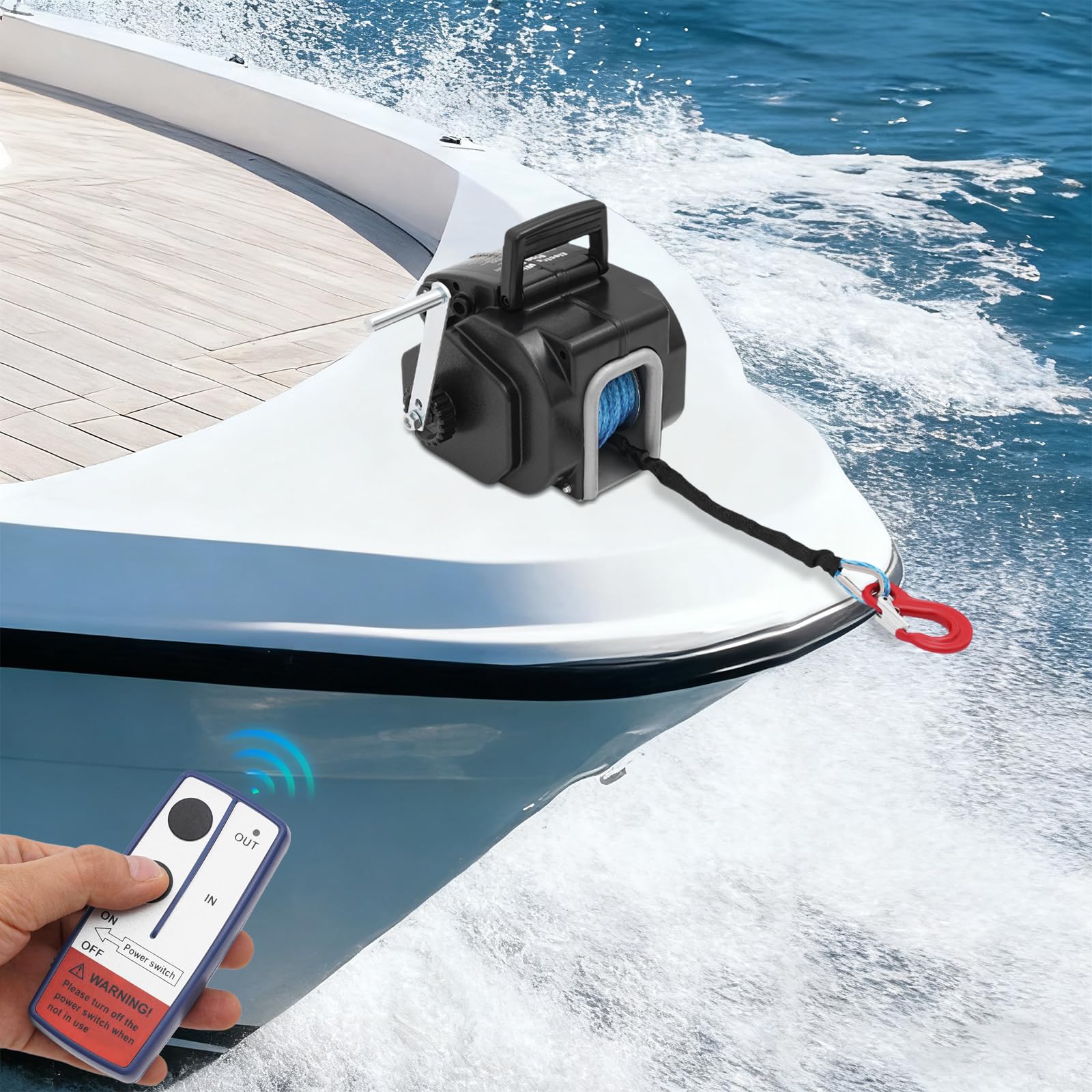 Verricello elettrico da 12 V, 2900 kg, con telecomando a cavo, forte motore magnetico permanente, verricello per barca, rimorchio, fuoristrada, verricello elettrico 12 V, ingranaggio 465:1