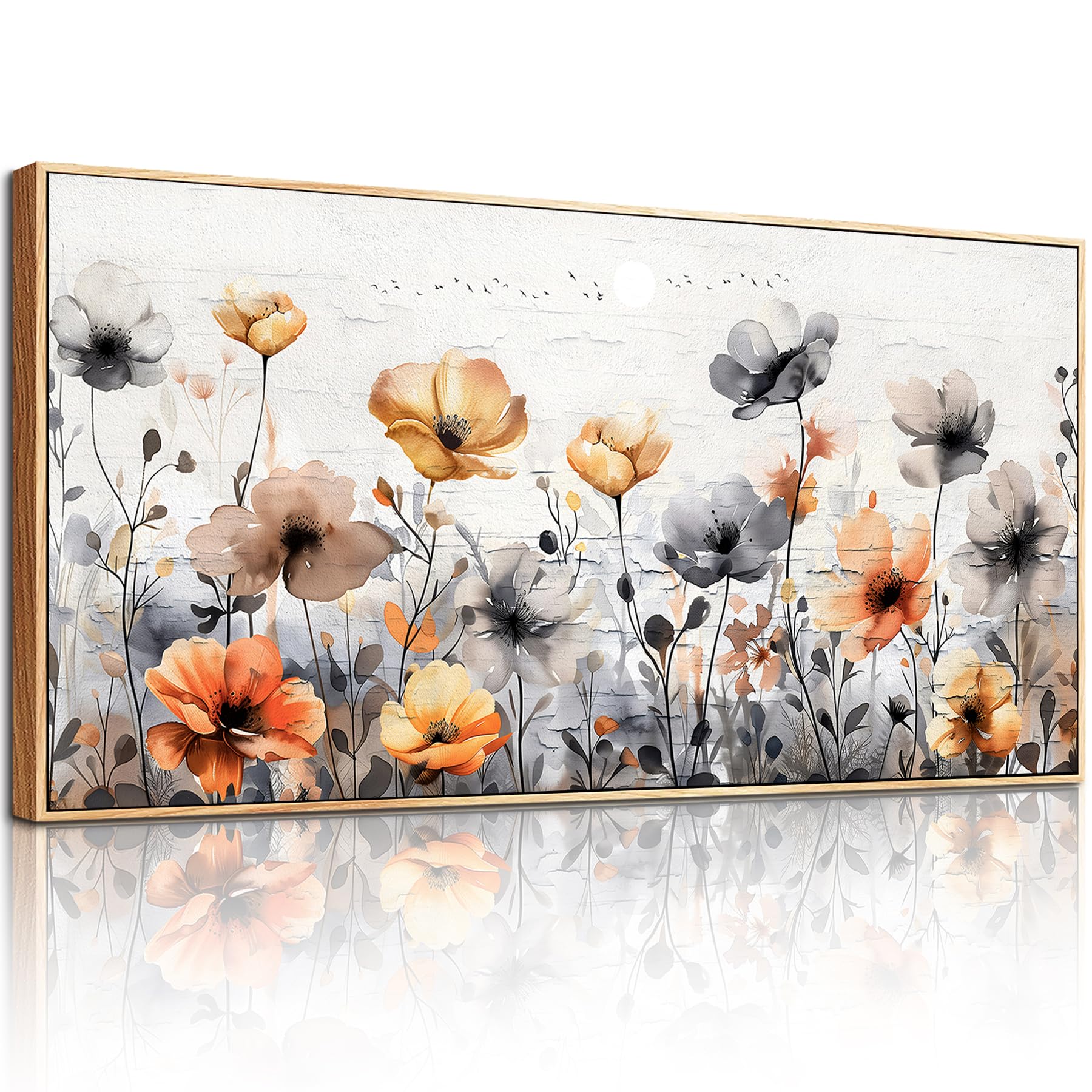 hyidecorart Wall Art for Living Room, 24"x47" Large Natural Landscape Flowers Canvas Wall Prints, Framed Modern Wall Decoration for Bedroom Office Hallway