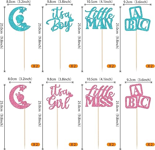 Vista 2 de Paquete de 16 palitos de centro de mesa para niño o niña, decoraciones de fiesta de revelación de género, decoración de fiesta de cumpleaños