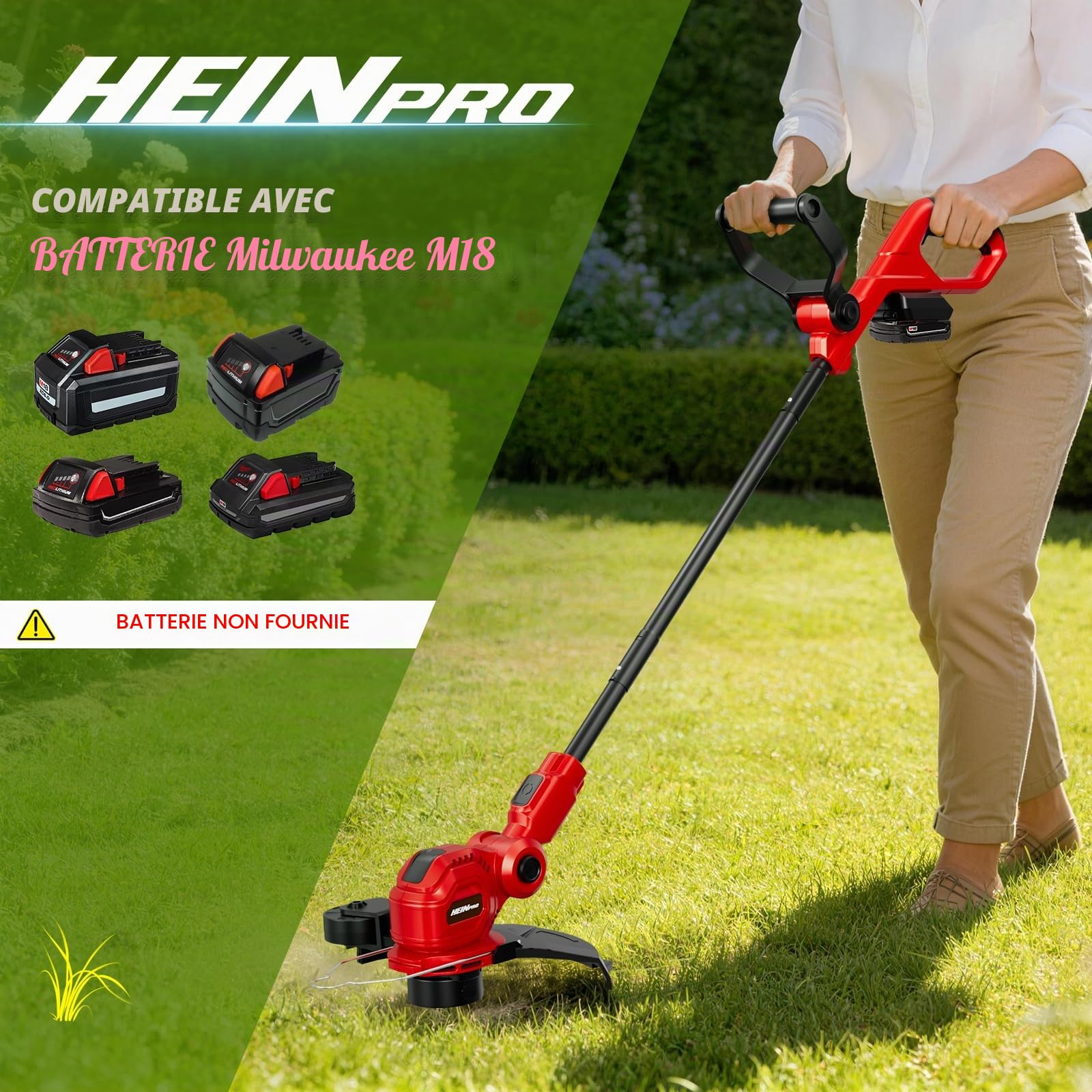 HEINPRO Débroussailleuse sans fil compatible avec batterie Milwaukee M18