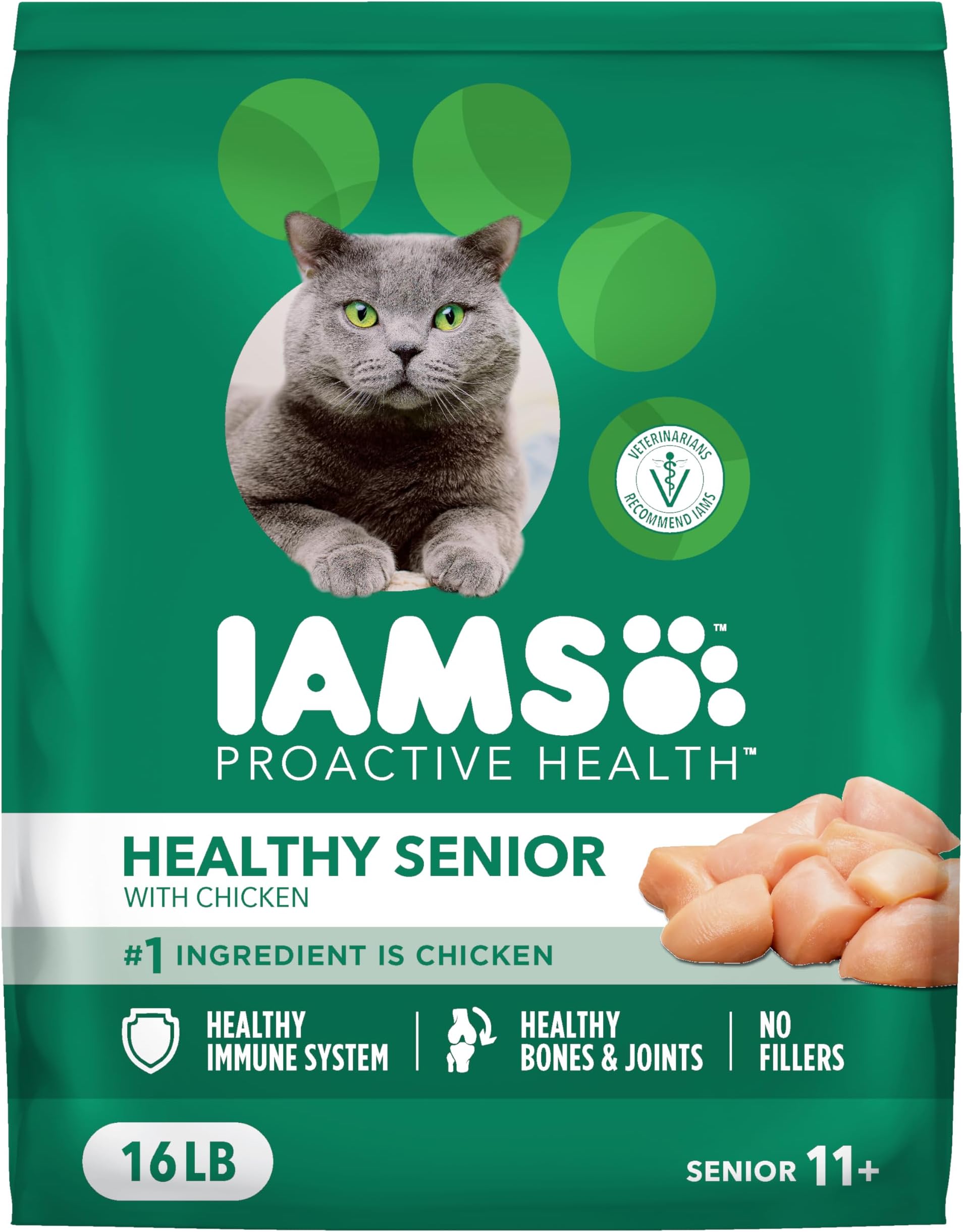 Proactive Health Senior Dry Cat Food Cat Food Dry Chicken Recipe, Real Chicken in Every Bite, 16 lb. Bag