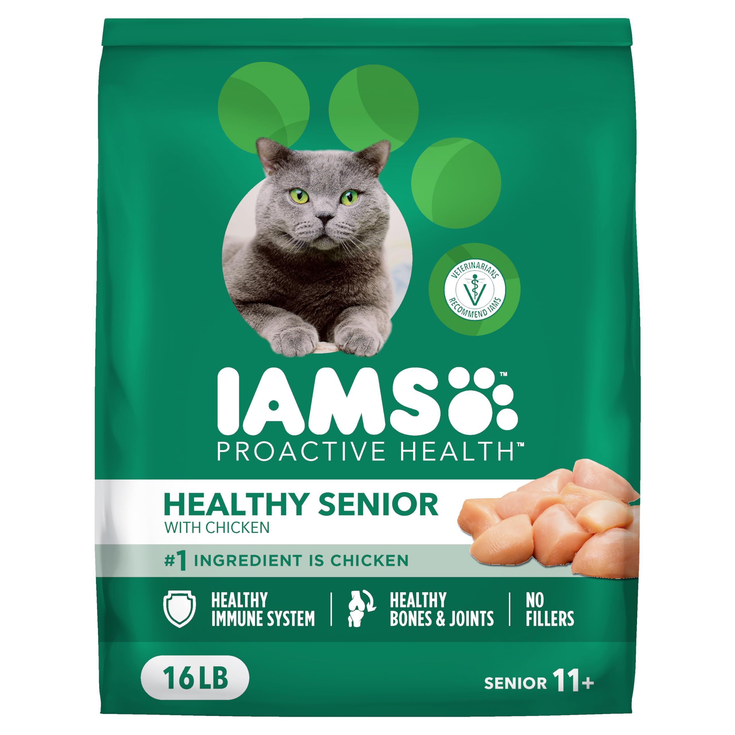 IAMS Proactive Health Healthy Senior Dry Cat Food with Chicken, 16 lb. Bag