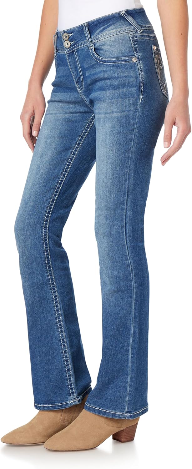 WallFlower Womens Luscious Curvy Bootcut Mid-Rise Bling Insta Stretch Juniors Jeans (Standard and Plus)