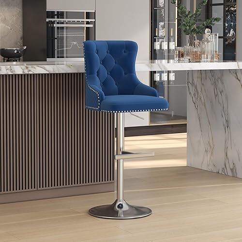 Miniatura 84 de ABET Juego de 2 taburetes de bar, taburetes de altura de mostrador con reposapiés, silla giratoria ajustable de terciopelo para isla de cocina con