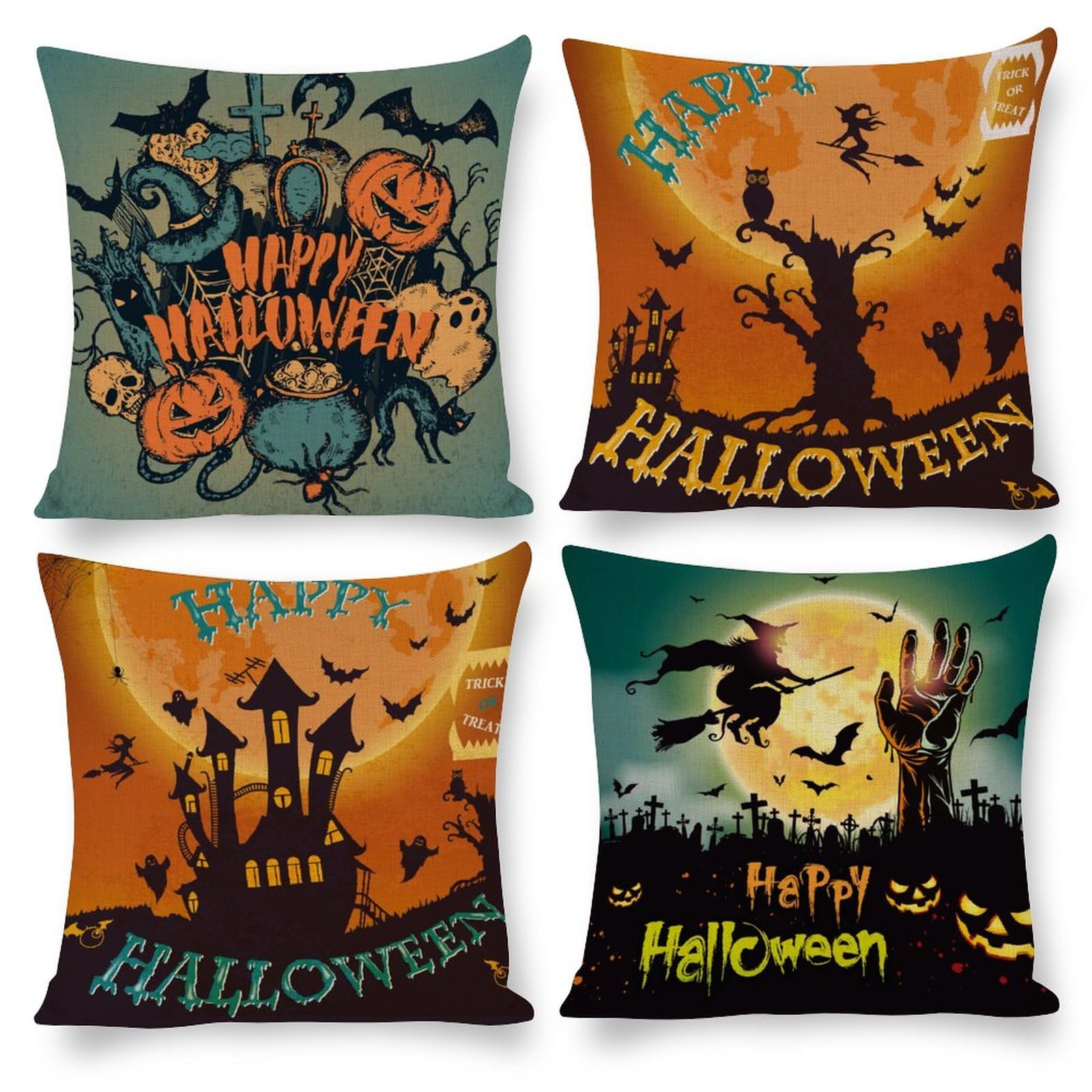 Set Di 4 Federe Per Cuscini Halloween Hexe Schädel Kissenbezug Custodia Per Arredamento Casa 45x45 Cm A~p119647474