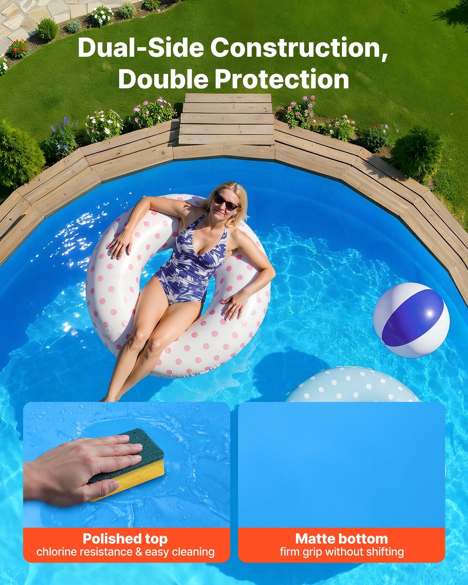 VEVOR Poolinnenfolie 3,6 m, Poolfolie für 90 cm Wandhöhe, Ersatzfolie aus PVC, Innenhülle 0,4 mm Stärke, Schwimmbadfolie Überlappend, Austauschfolie, Geeignet für Oberirdische Pools, Blau