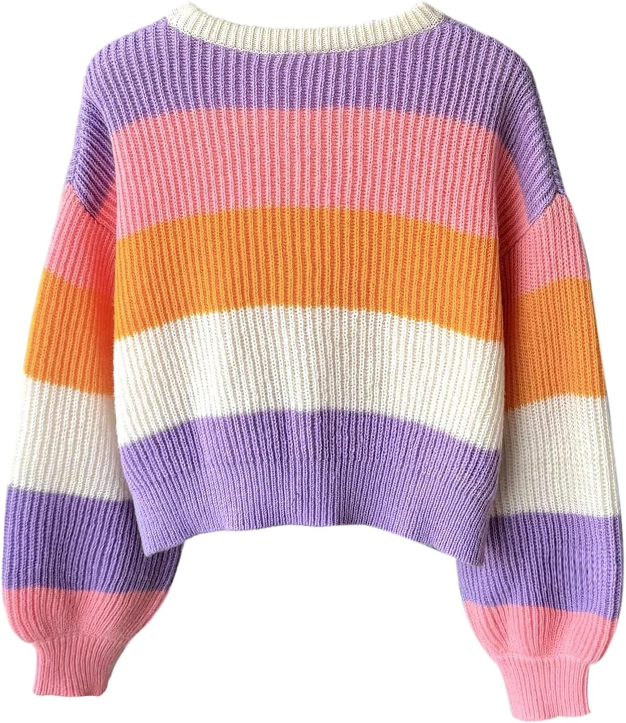 Girl's Color Block Striped Knitwear Tops Long Sleeve Crew Neck Cute Sweater