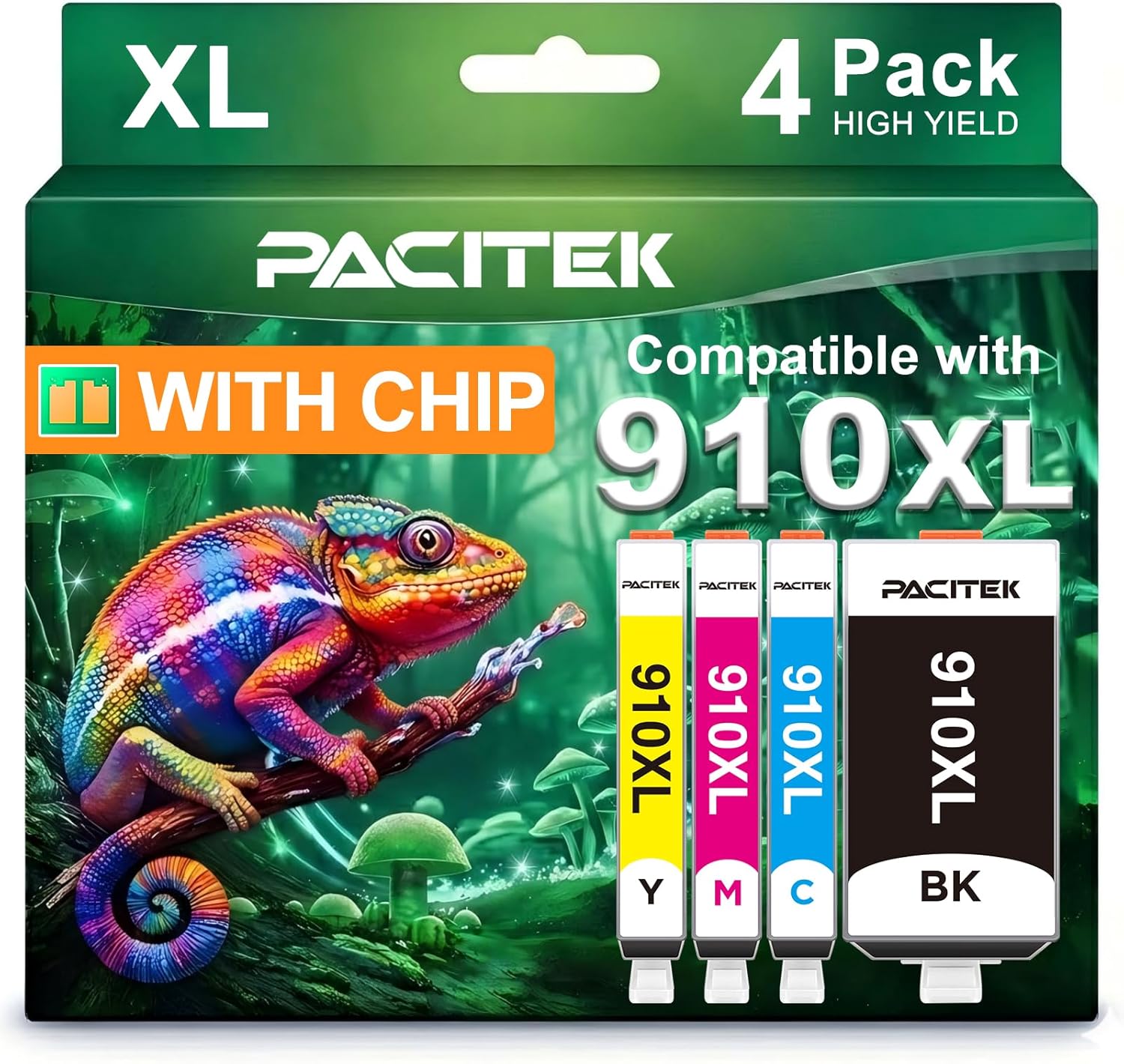 910XL Ink Cartridges Combo Pack Replacement for HP 910 XL 910XL to use with OfficeJet 8010 8015 8018 OfficeJet Pro 8020 8022 8025 8028 8035 Printers (Black, Cyan, Magenta, Yellow, 4-Pack)