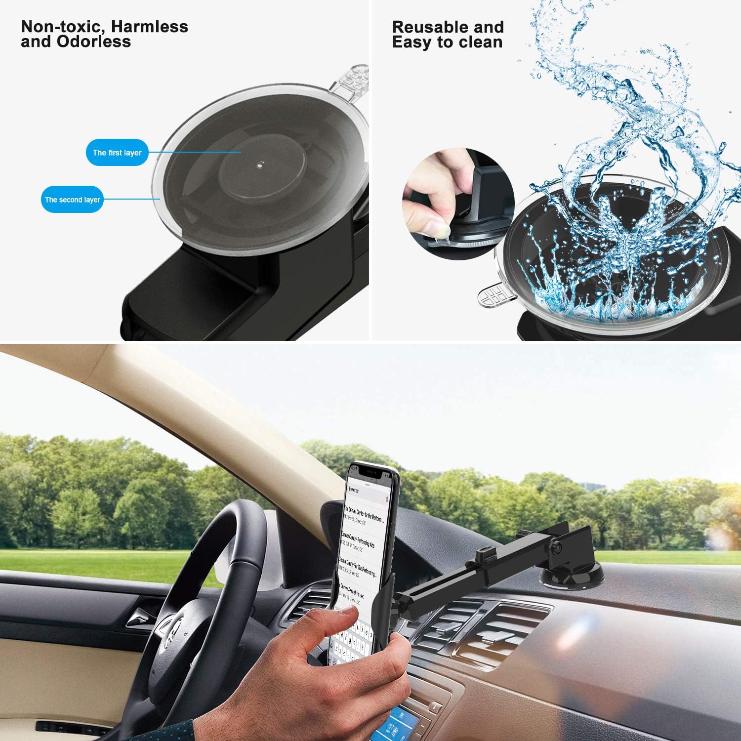 Car Phone Mount Dashboard Windshield Air Vent 3 in 1, iVoler Long Arm Car Phone Holder for Car Adjustable Strong Suction Cell Phone Car Mount for iPhone 11 Pro X XS Max XR Samsung Galaxy Note 10