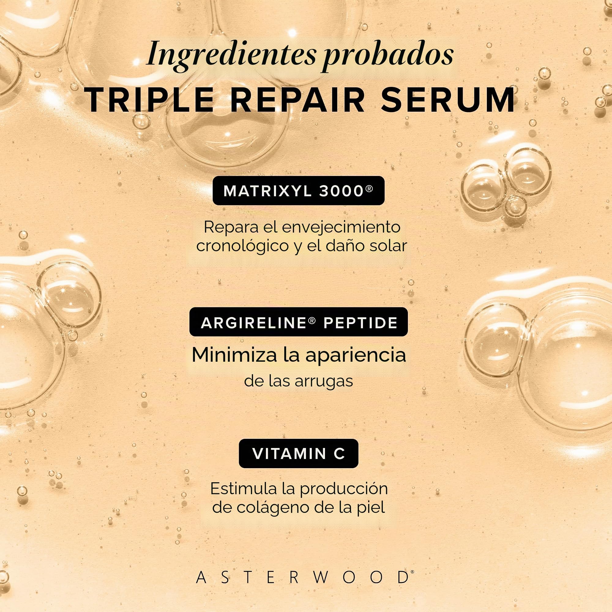 ASTERWOOD - MATRIXYL 3000 + ARGIRELINE + Vitamina C - Sérum con ácido hialurónico orgánico - 3000 ml - Reducción de manchas solares y arrugas