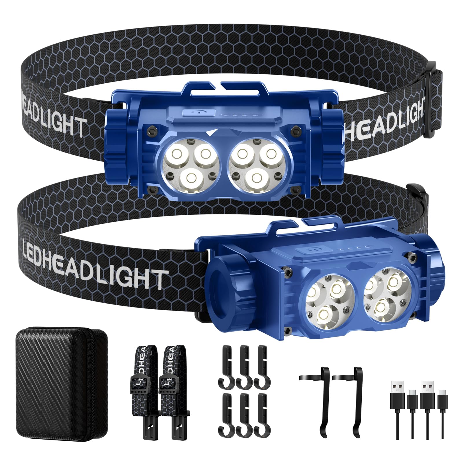 Headlamp Rechargeable 2PCS,4500L Super Bright Light Bright LED Rechargeable Headlight with White Light, Waterproof Head Lamp with Headband for Outdoor