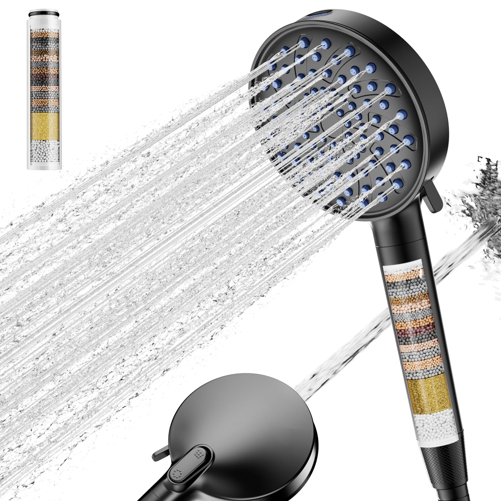 Cobbe Hard Water Filter Shower Head with 20 Stage Filter, High Pressure Shower Heads and Hose, 7 Spray Modes, Powerful Built-in Power Wash for Remove 99% of Chlorine, Reduces Dry Itchy Skin, Black
