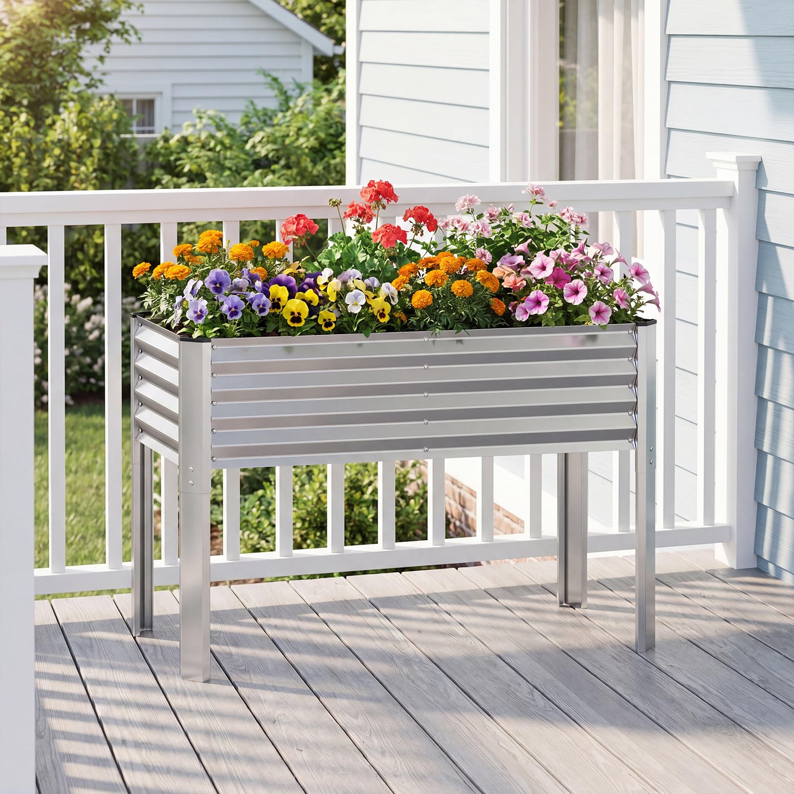 FANTASK Jardinière surélevée en métal - 118 x 60 x 77,5 cm - avec système de Drainage jusqu'à 50 kg - pour légumes, Fruits, Fleurs, Herbes, Balcon, Jardin, terrasse - Argenté