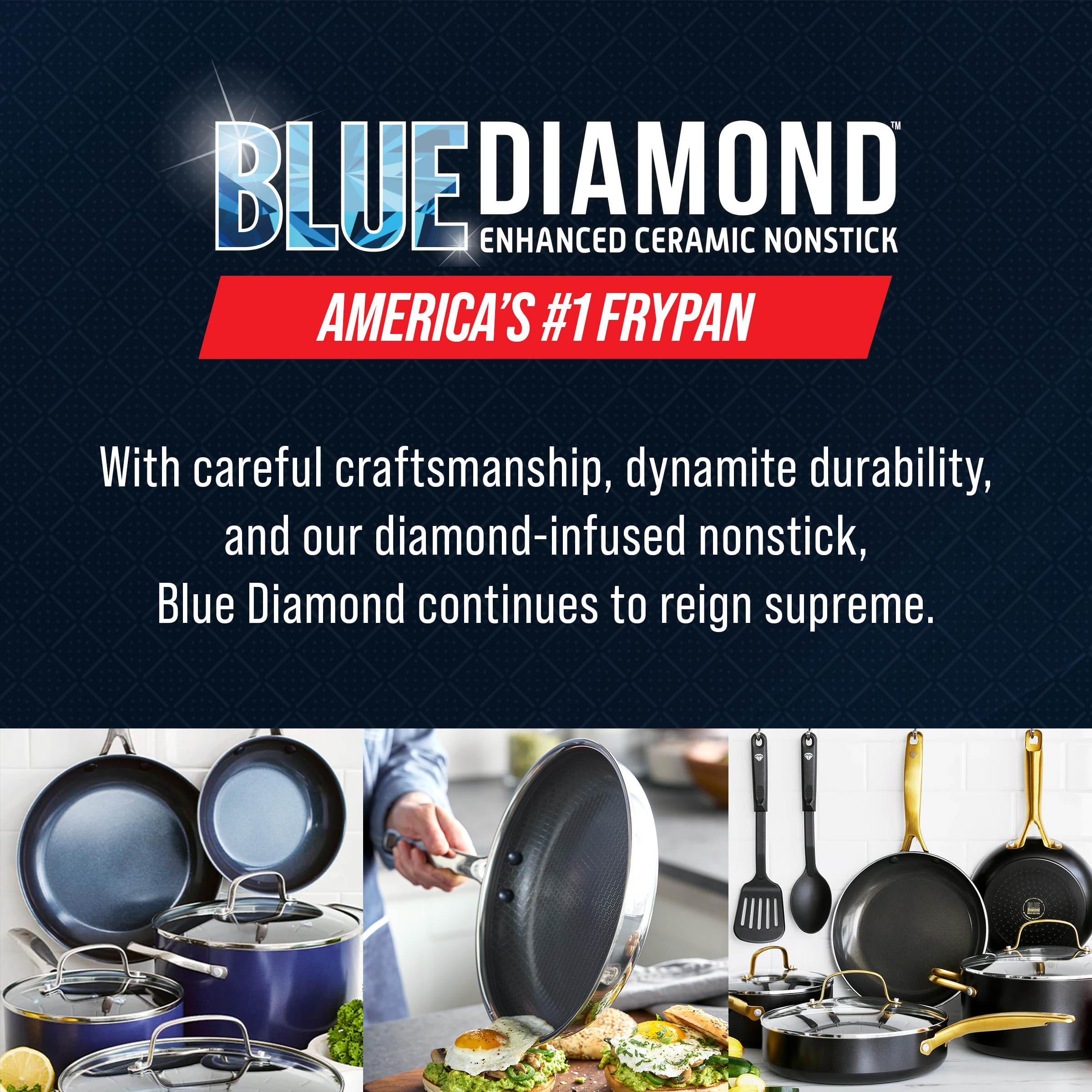Blue Diamond Hybrid Antihaft-Edelstahl-Pfanne, 28 cm, PFAS-freie Keramikpfanne,Diamond Bond für kraftvolles Anbraten,Eier- und Omelettpfanne,spülmaschinenfest,kühler Griff,Induktion,für alle Herdarten