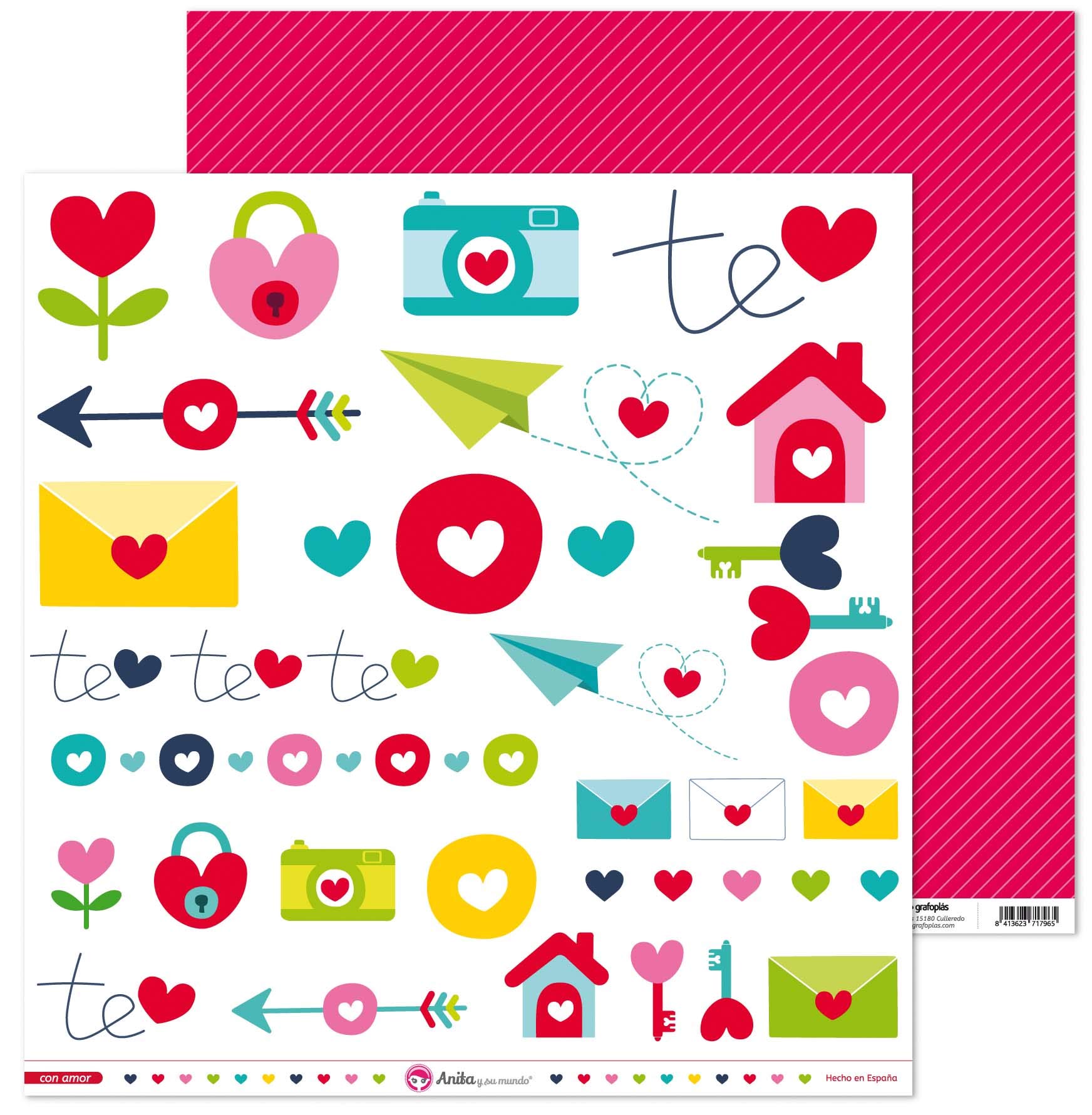 Anita and Su Mundo Collection with Love Scrapbooking Papers, Paper, Scrapbooking, 12 x 12 Inches, 30.5 x 30.5 cm