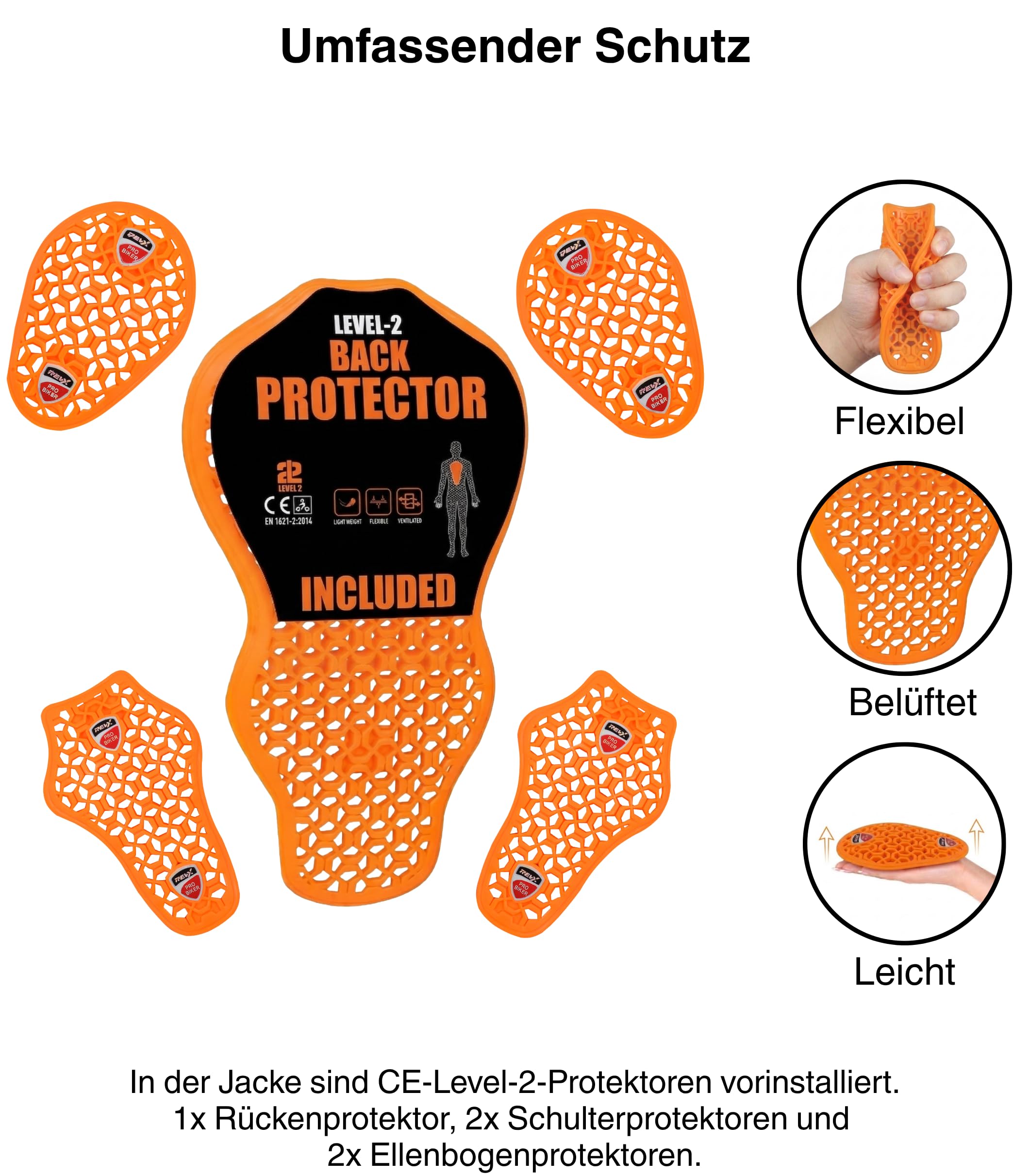 REVX Sommer Motorradjacke Damen mit CE Protektoren | Ultra Belüftet Leichte Sommerjacke mit Rückenprotektor