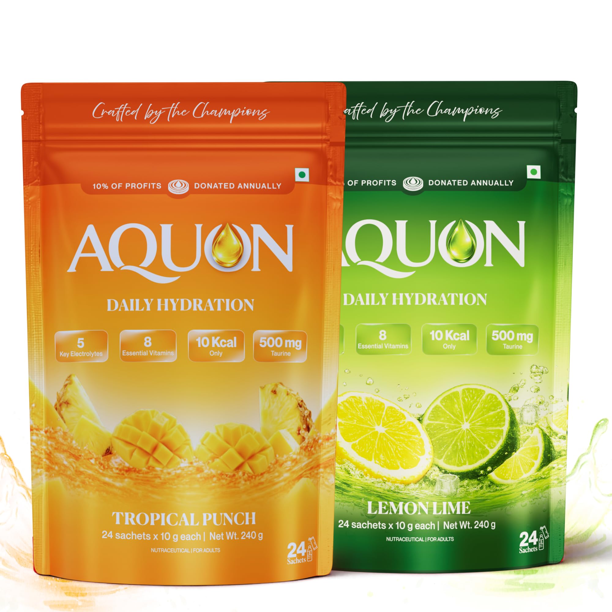 AQUON Electrolyte Drink Mix Combo, Lemon Lime & Tropical Punch | 2 Boxes of 24 x 10 g Sachets | 5 Key Electrolytes, 8 Essential Vitamins, 500 mg Taurine | 10 kcal | No Caffeine | Vegetarian-image-30