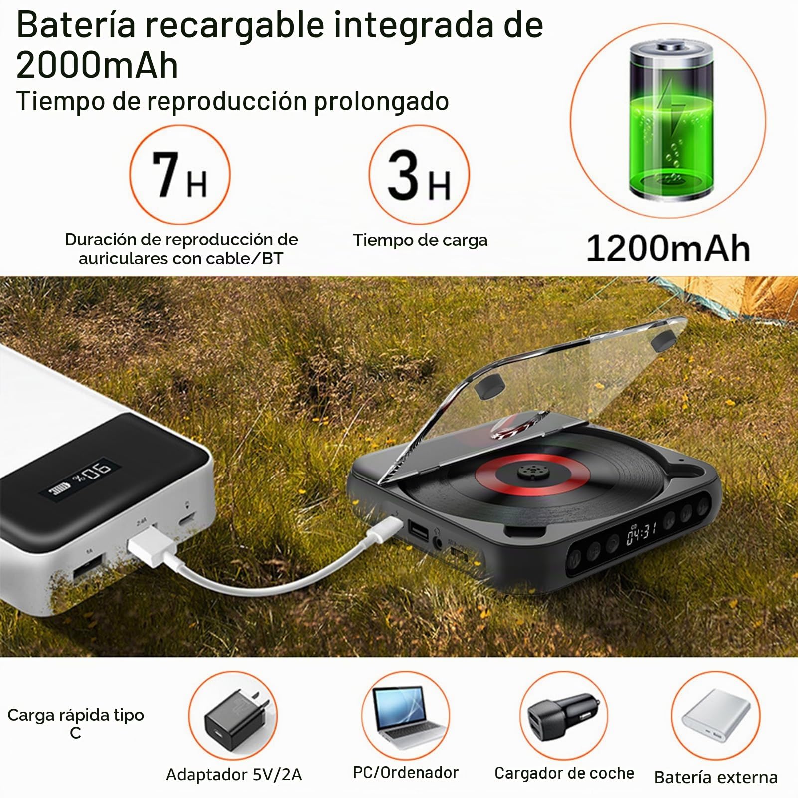 Kavolet Reproductor de CD portátil Walkman BT Reproductor de música Reproductor de CD con Cubierta a Prueba de Polvo, Incluye Auriculares, 6 Modos, Temporizador de repetición AB, Mando a Distancia,