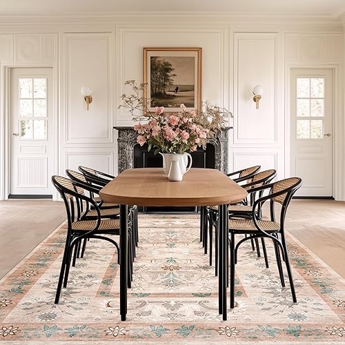 Miniatura 161 de jinchan Alfombra de área lavable de 2 x 3, alfombra vintage floral para puerta de interior, con antideslizante, alfombra pequeña de pelo bajo