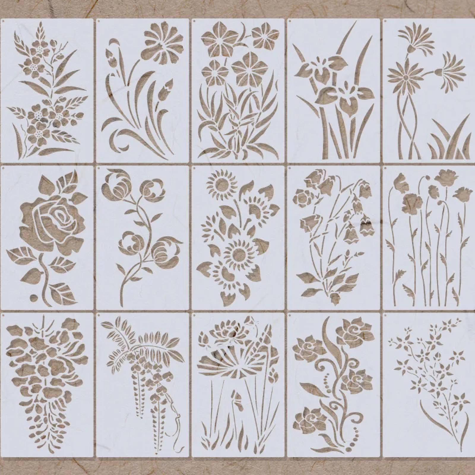 Plantillas para pintar, 15 unidades, 28 cm, hojas de bambú, plantilla reutilizable para pintar en paredes, muebles, manualidades, álbumes de recortes, tarjetas, dibujo de suelo, decoración del hogar,