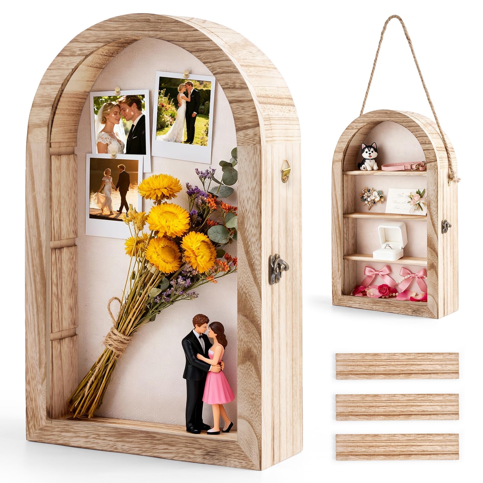 Photo 1 of ** SOLD AS IS NO REFUND/RETURN** SEE COMMENT!
Shadow Box Frame 10x16 Large Arched Memory Display Case with Linen Back Removable Shelves & Acrylic Front, Keepsake Picture Frame for Bouquet, Photos, Medals & Memorabilia, Memorial Gift