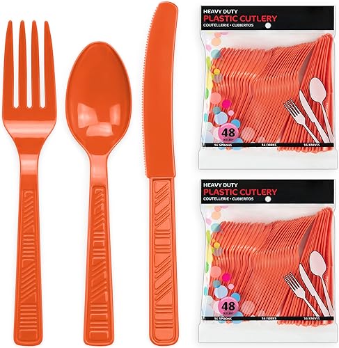 Miniatura 3 de DecorRack Juego de cubiertos de plástico de 96 piezas, sin BPA, cubiertos de plástico para cumpleaños, interiores, eventos al aire libre, fiestas,