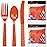 DecorRack Plastic Cutlery Set, Orange Colored Plastic Silverware Sets for Parties, 96 Piece Bulk Heavy Duty Utensils (Orange, 96 Pieces)