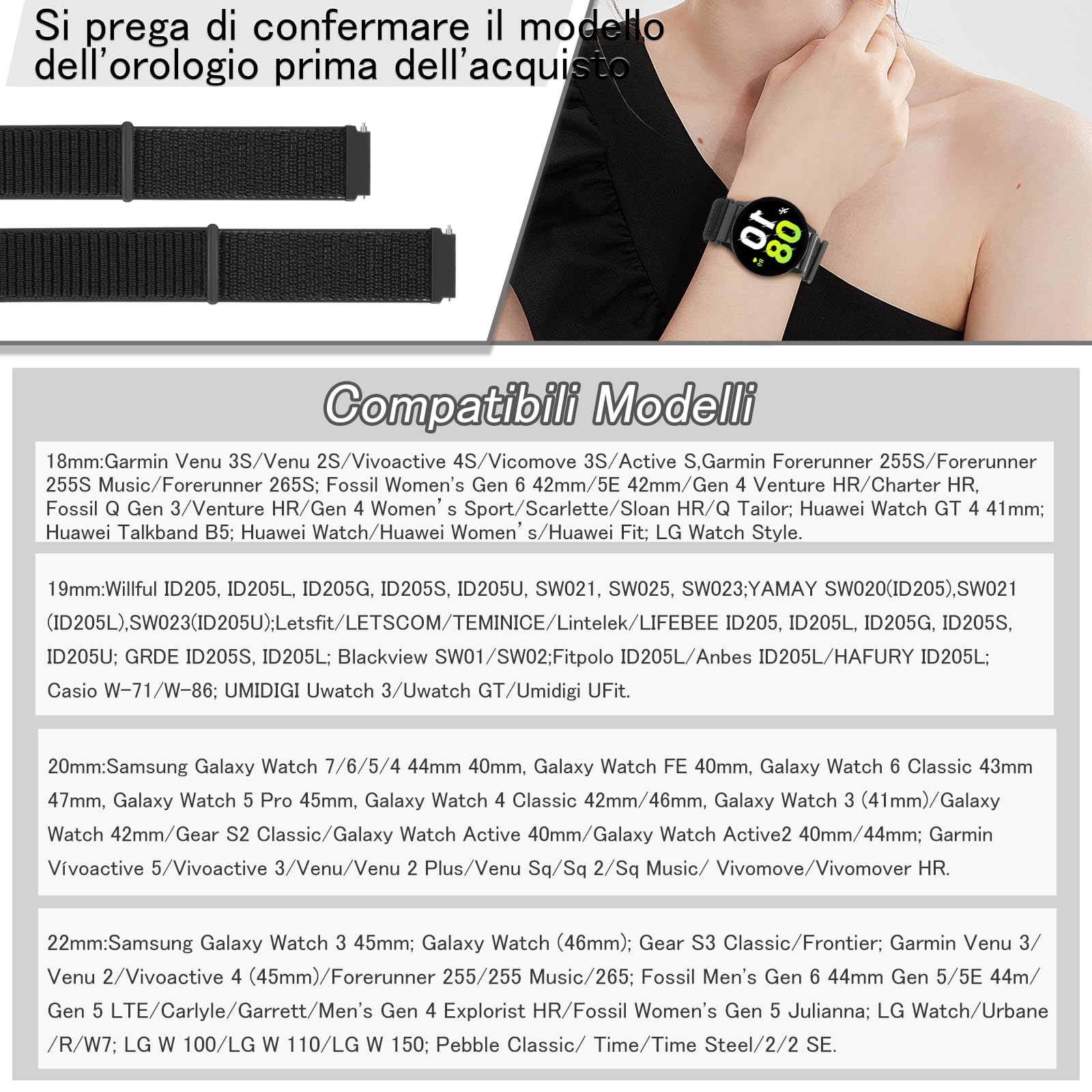 TumCez 18mm 19mm 20mm 22mm Cinturino per Uomo Donna,Regolabile Sgancio Rapido Cinturini Orologio in Nylon per Samsung/Garmin/Fossil/Amazfit/Huawei Orologio