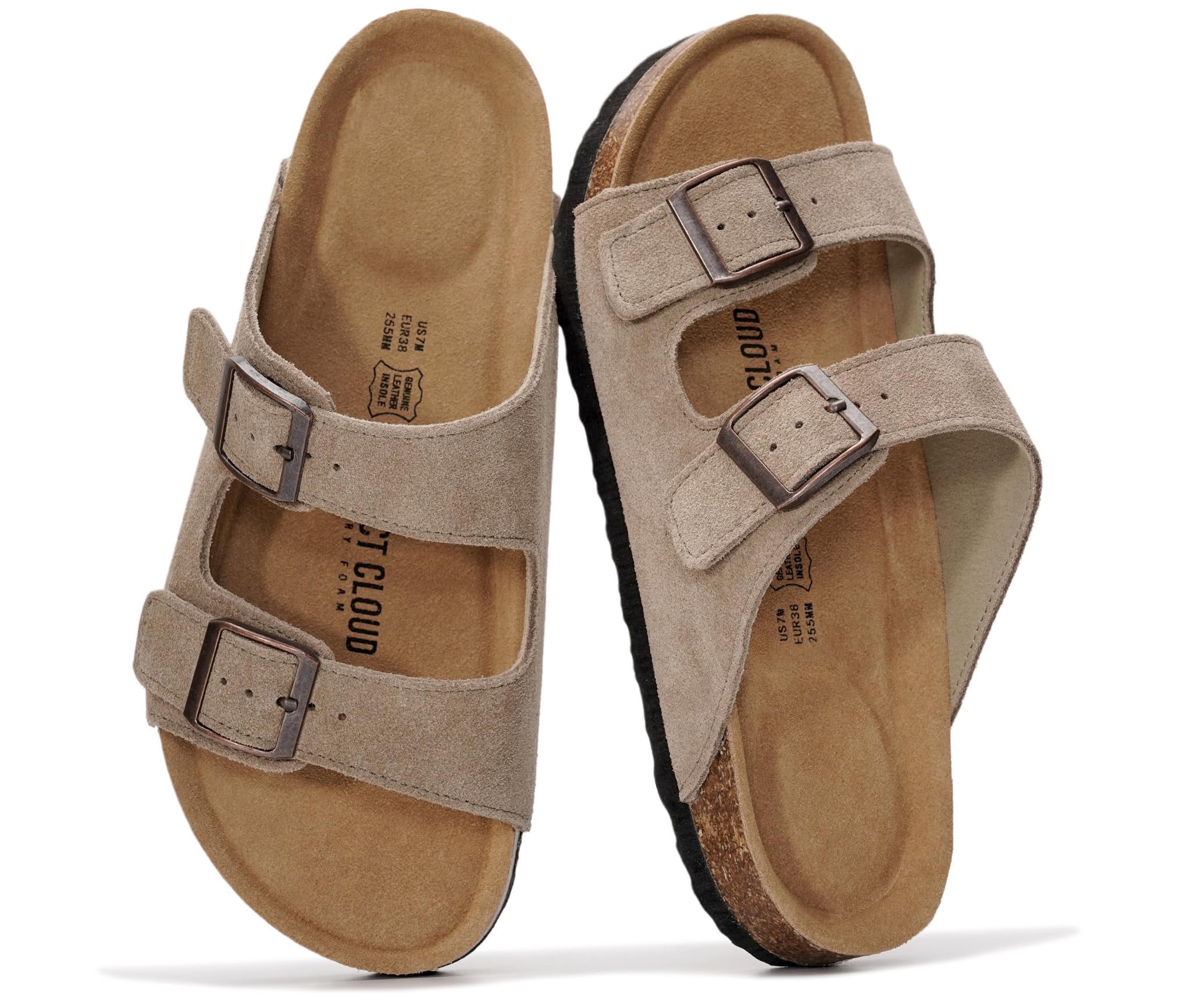 Project Cloud 100% Genuine Leather Flat Sandals For Women 2026 Cork Footbed Womens Sandals with Memory Foam and arch support Vacation Essentials Slides for Women Footwear (Venita)