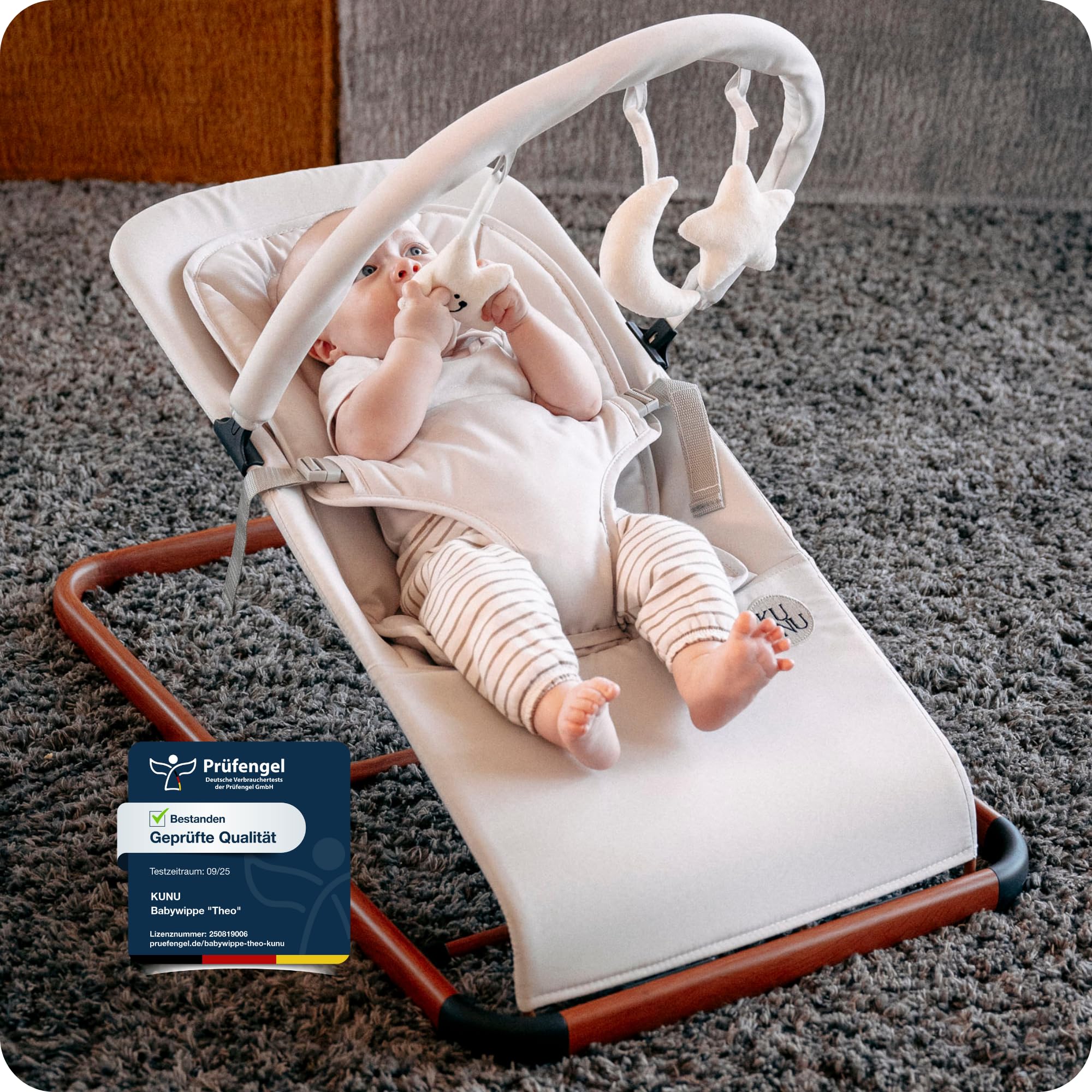 KUNU® Babywippe Neugeborene bis 24 Monate - Sichere Baby Wippe mit praktischer Tragetasche - Faltbare Wippe Baby inkl. Newborn-Einsatz - Natürliches Wippen ab Geburt - Pflegeleicht & Schadstofffrei