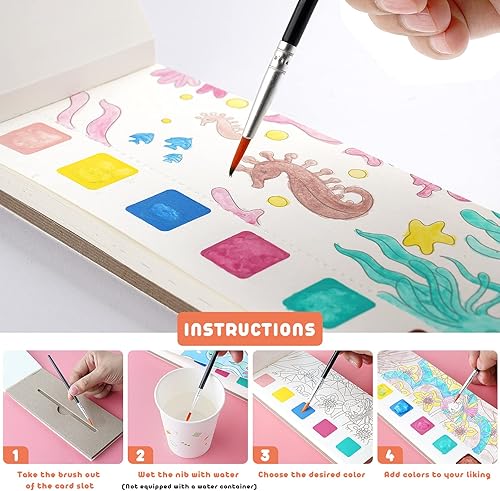 Miniatura 4 de Cavnewt Libro de pintura de acuarela de bolsillo, 21 páginas, juego de libros para colorear acuarela para niños de 3 a 8 años, fiesta de cumpleaños