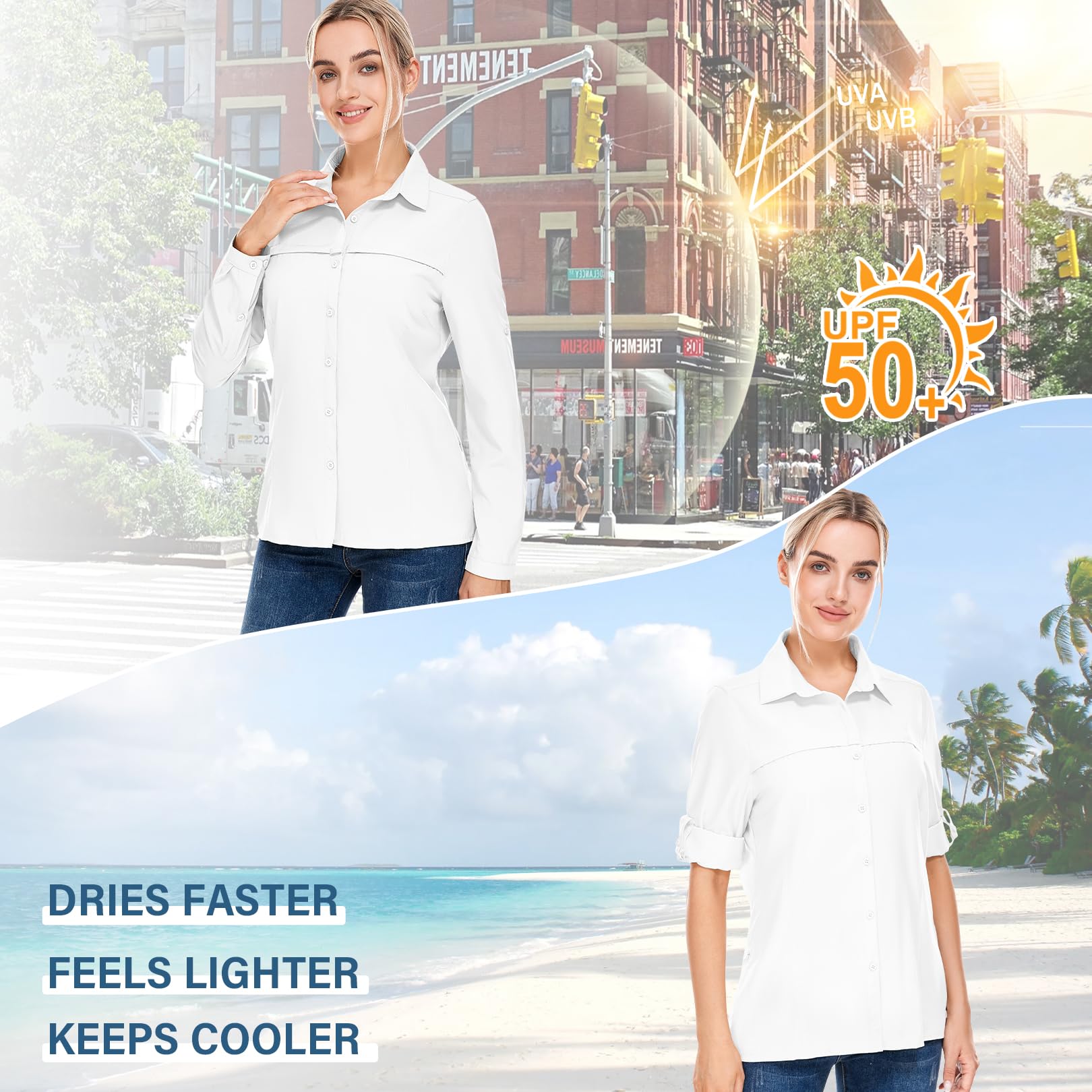 Chemise Femme Manches Longues - Protection UV Respirante & Séchage Rapide - T-Shirt Safari Décontracté pour Randonnée, Voyage et Plein Air