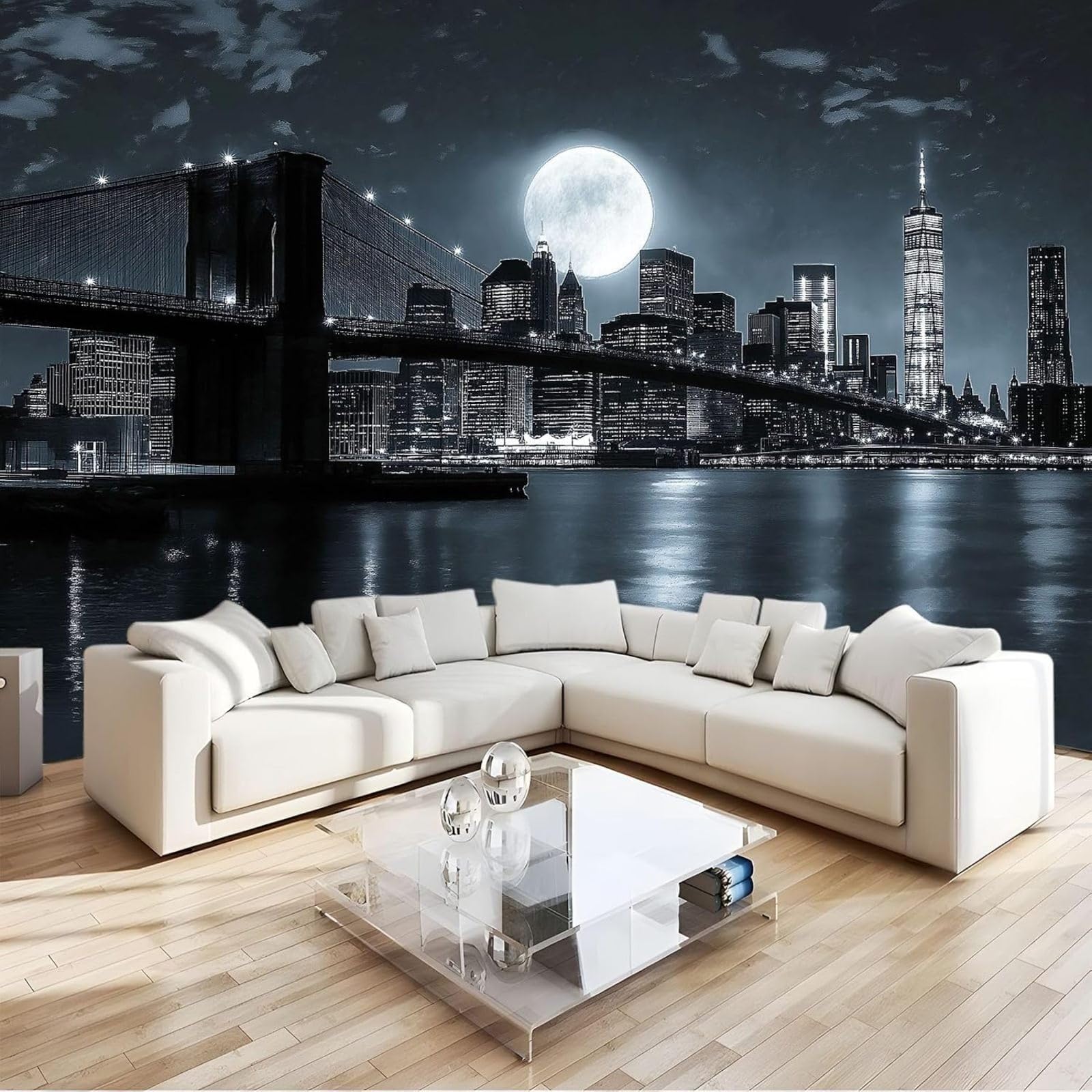 hgjdjhnf Wallpaper New York City Night Scene Photo Wallpaper Wall Decor Wallpaper Wall Mural Decoration Study Room Living Room Restaurant Cafe Decor, Grey, 430cm x 300cm