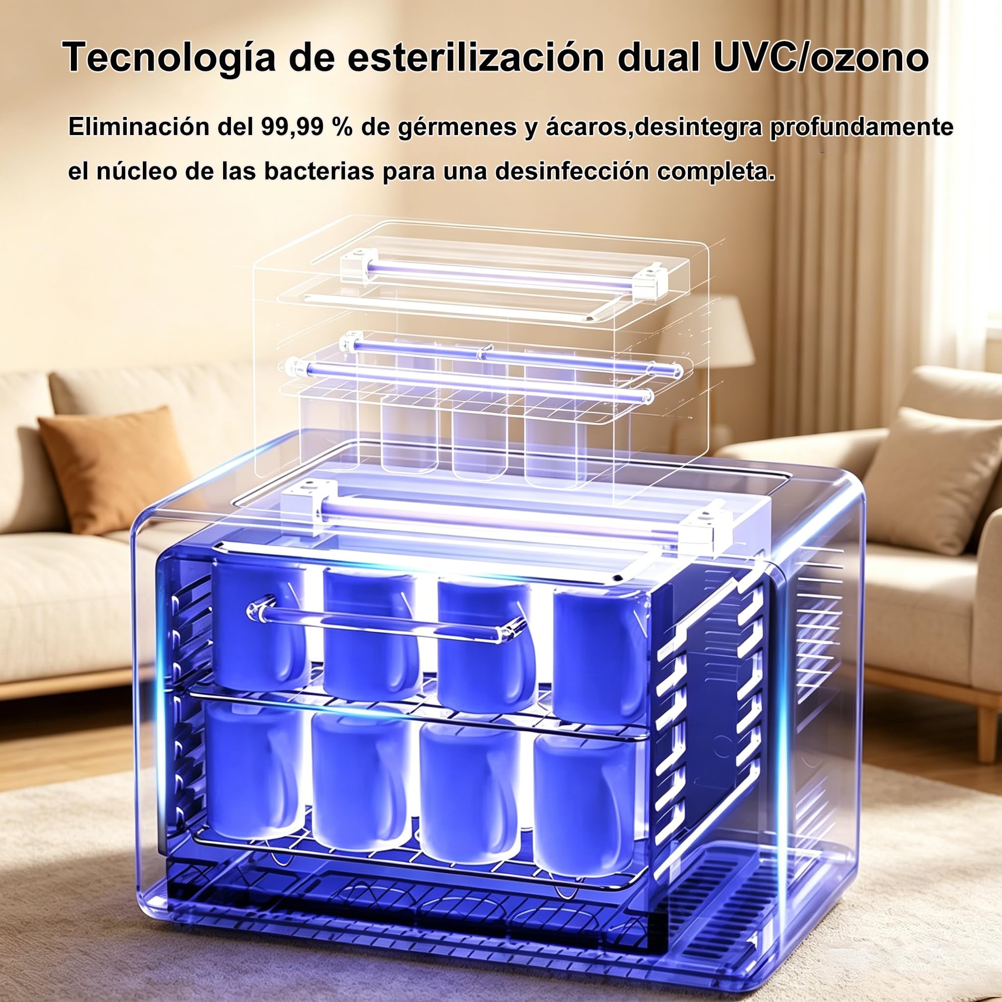 Esterilizador Manicura secado por aire caliente, Esterilizador biberones 10L, Multifuncional Esterilizadores de biberón, vajilla, utensilios de maquillaje y herramientas uñas (Blanco roto)