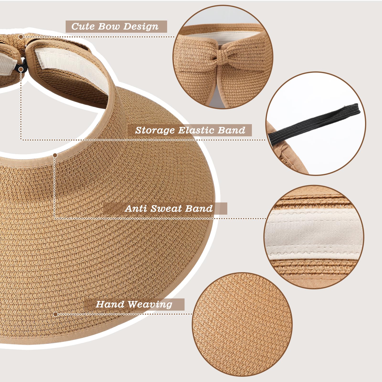 Sun Hats for Women, Wide Brim Straw Beach Hat for Women Foldable Floppy, Sun Hat UPF 50+ UV Protection
