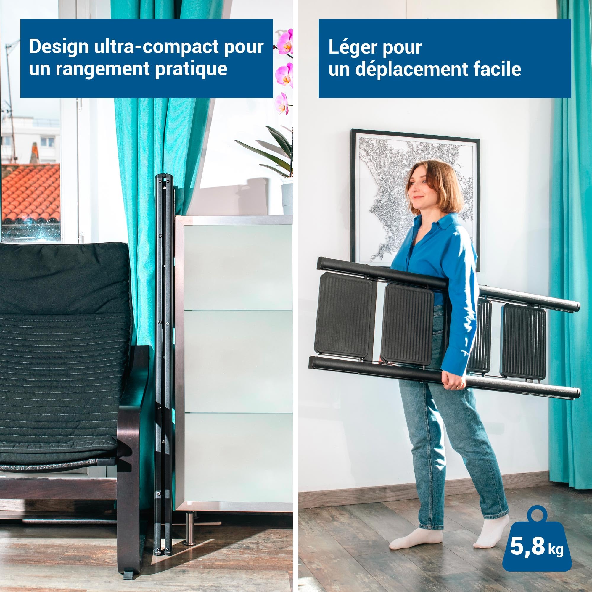 HOSTRÖM Escabeau 4 marches FOLDPACT4, Marche Pied Pliable, Design Ultra-Compact, Marches Larges 17,5 cm, Acier, Etagère temporaire, Garantie 5 Ans