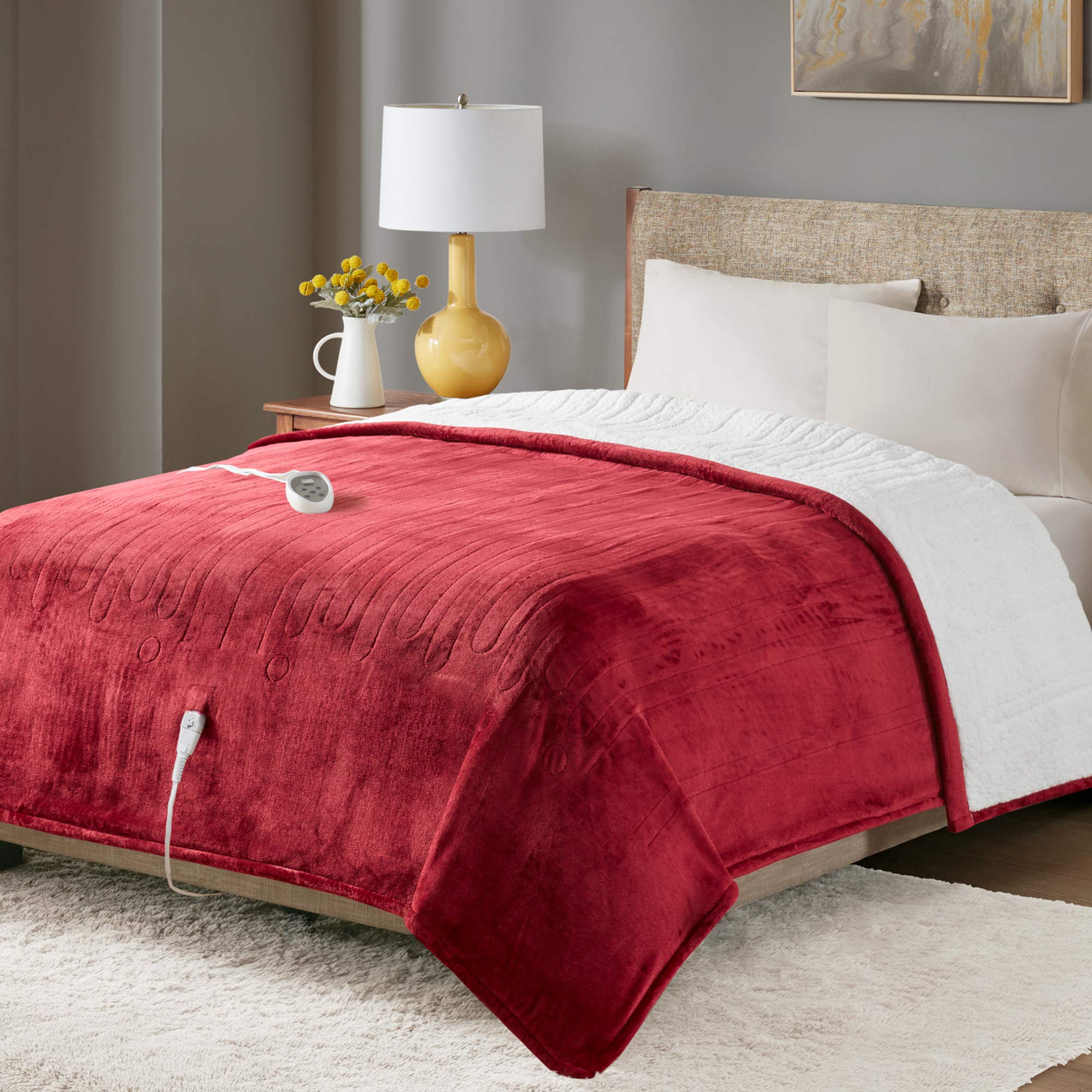 Amazon.com: Soft Sherpa Heated Electric Blanket Twin Size, | Controller  with 1-10 Hour Auto Shut Off | 20 Heat Settings | Washable, 62 X 84 Red :  Home u0026 Kitchen