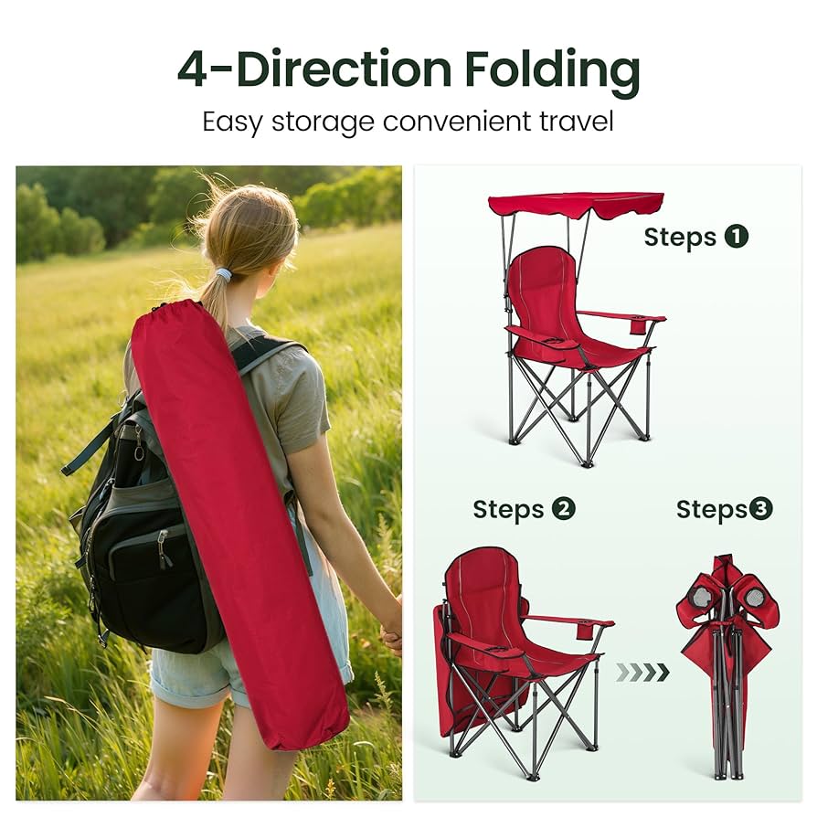 Amazon.com: HIGH POINT SPORTS Sillas de camping con toldo para adultos,  silla plegable portátil con dosel, silla plegable para césped al aire libre  ...