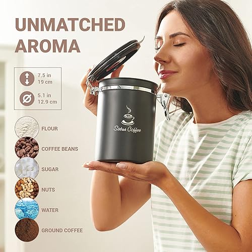 Miniatura 4 de Recipiente hermético para café  Almacenamiento de café de acero inoxidable para granos, molidos, té, azúcar, contenedores de café con rastreador de