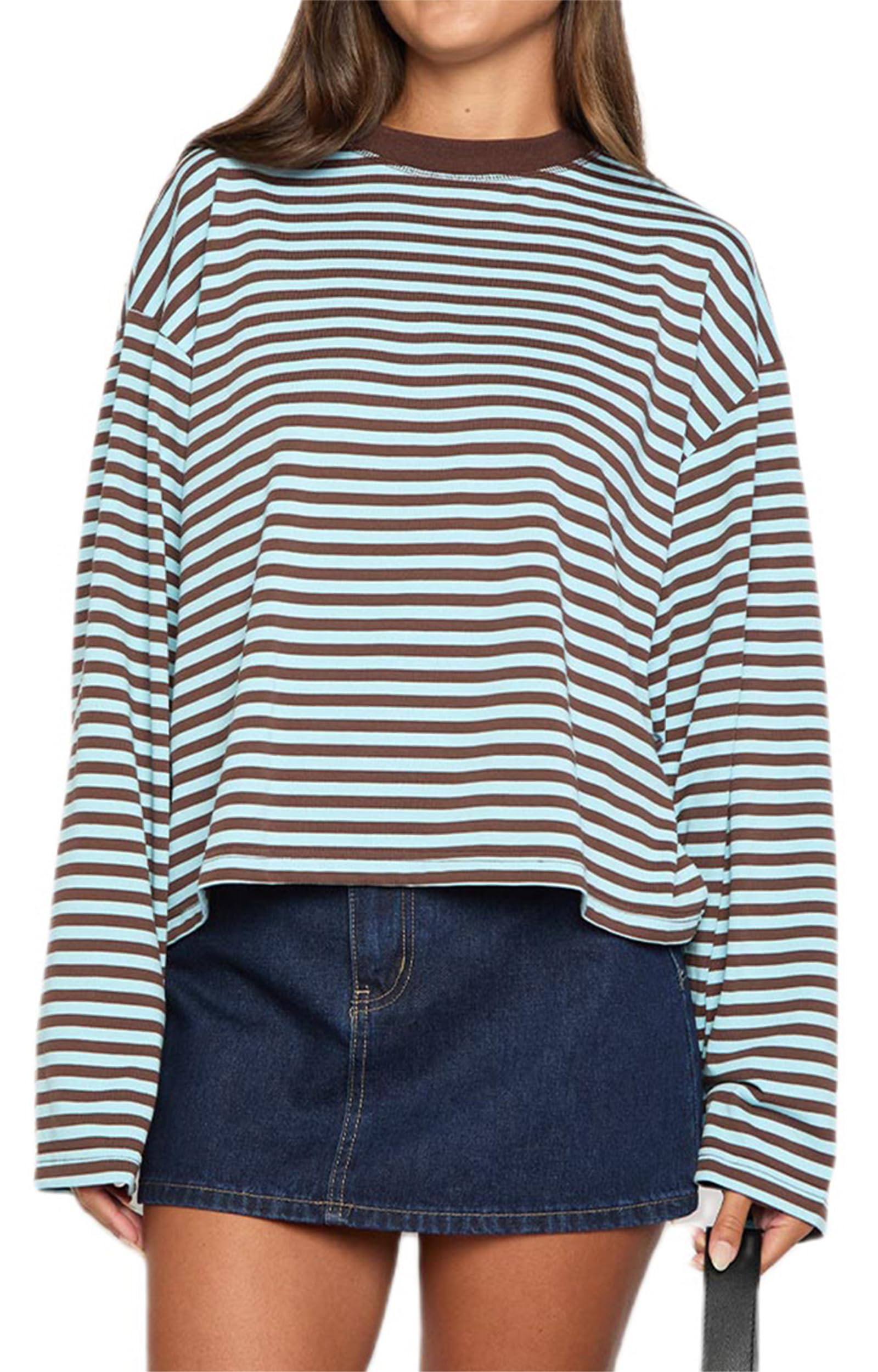 Sudadera Oversize de Mujer con Cuello Redondo a Rayas Manga Larga Estilo Y2K Ropa Informal para Salir - 3